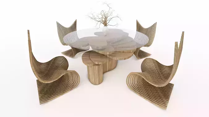 parametric table and 4 chairs Free 3D model