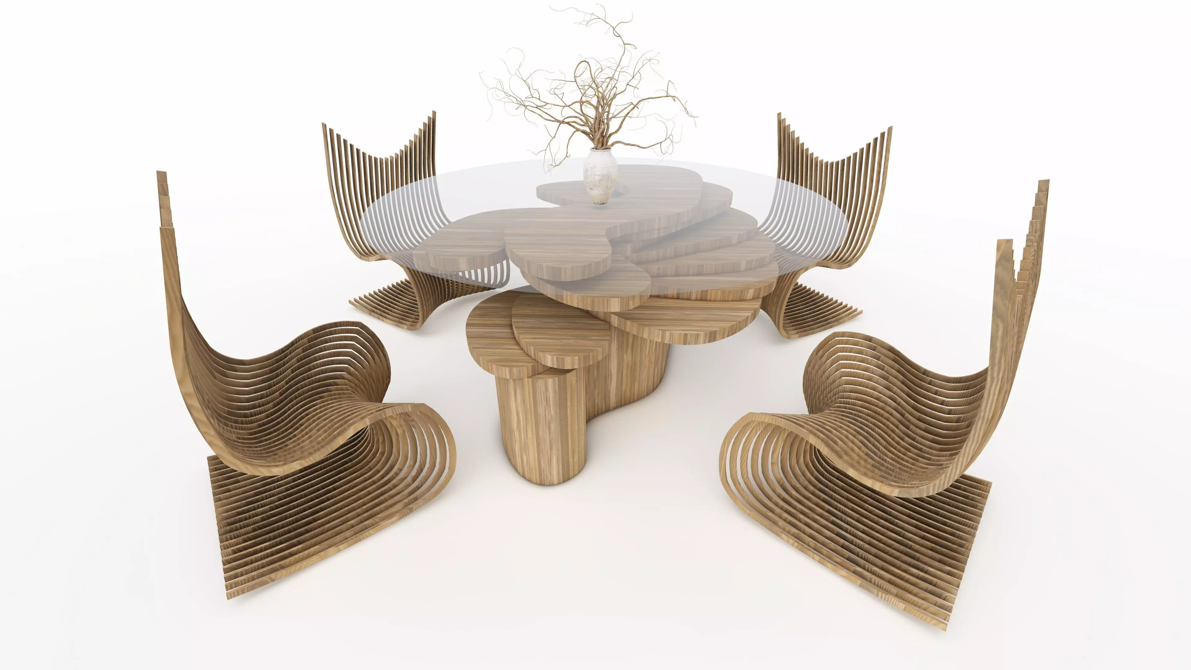parametric table and 4 chairs Free 3D model_0