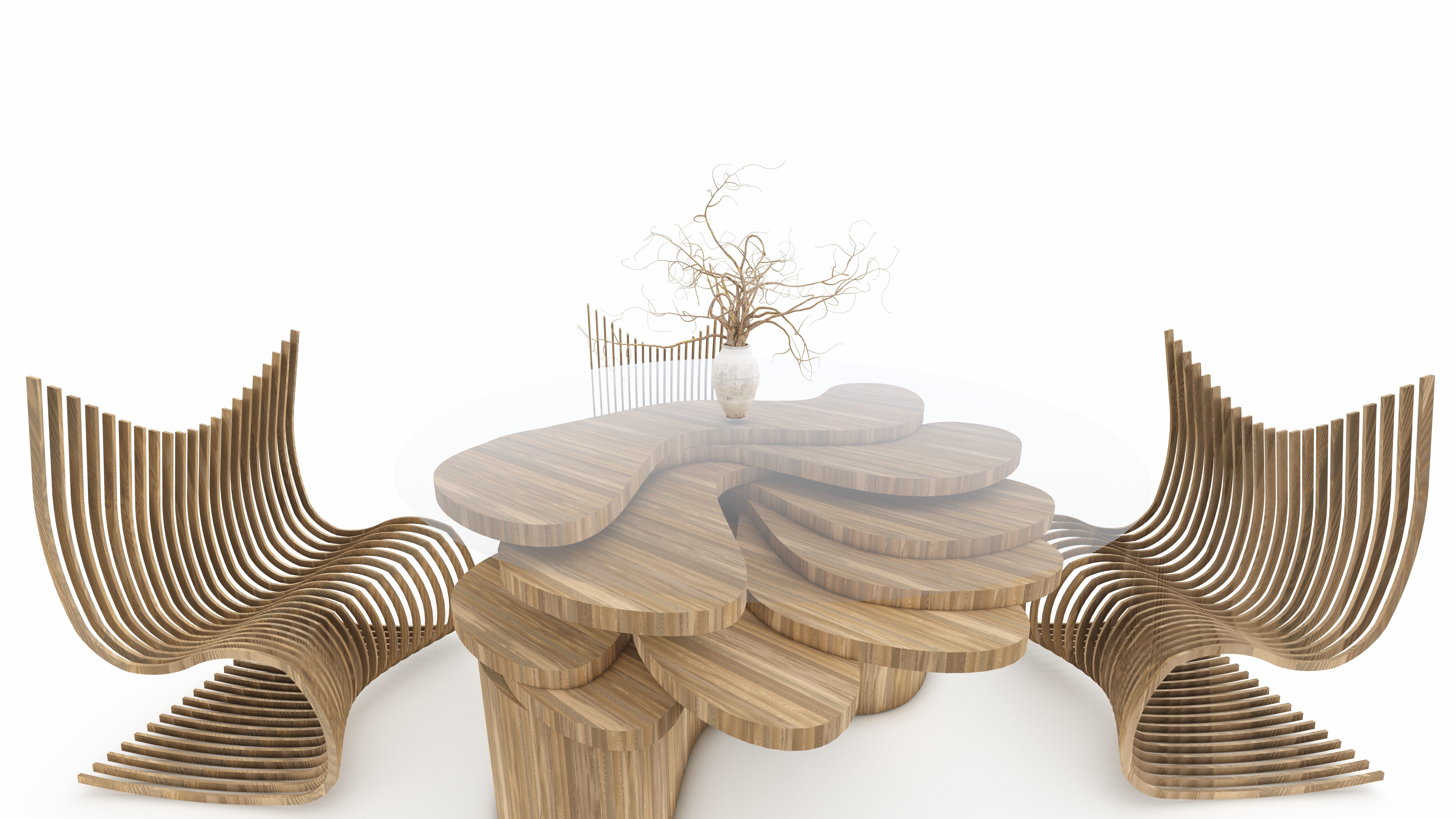 parametric table and 4 chairs Free 3D model_5