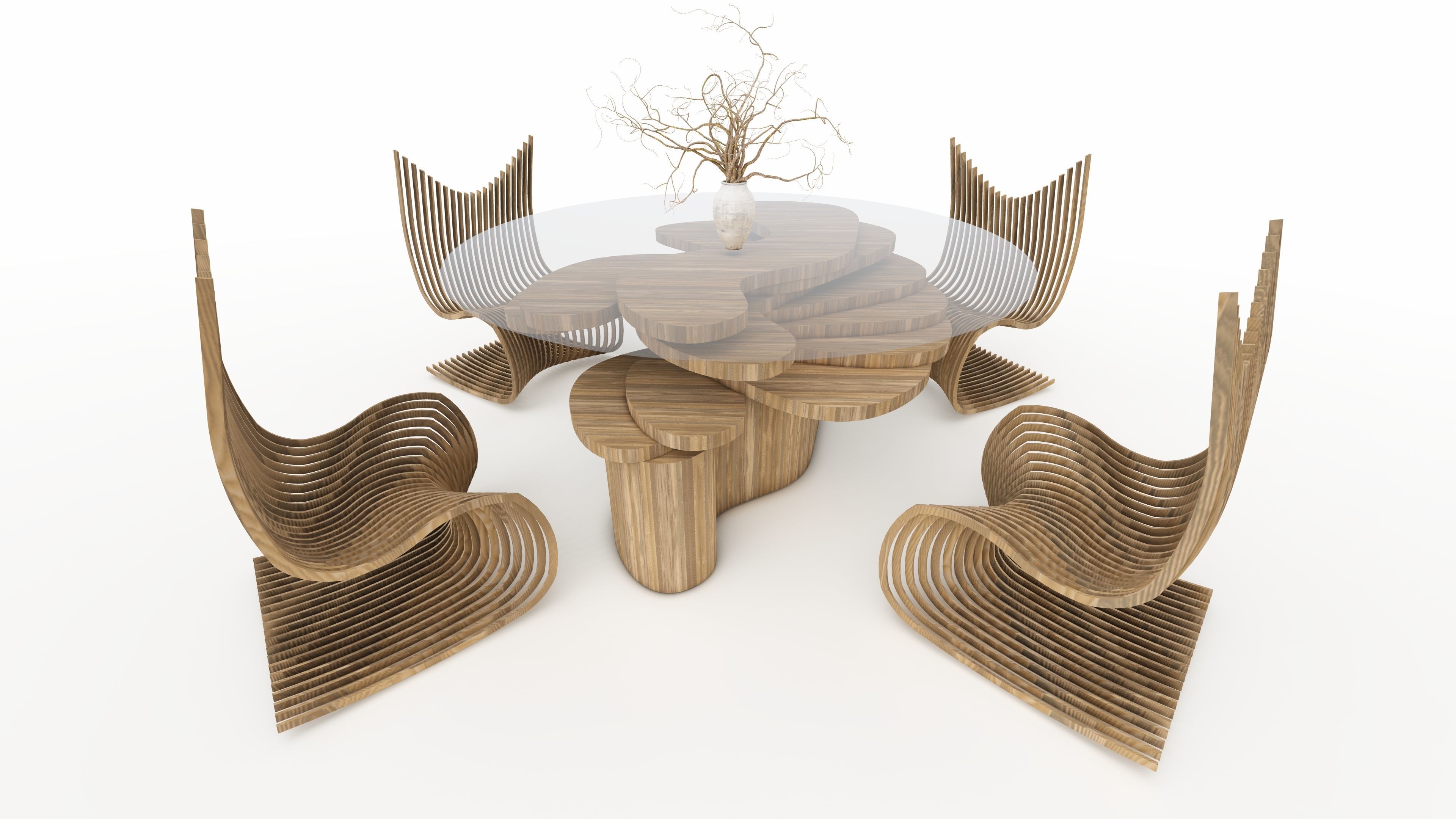 parametric table and 4 chairs Free 3D model_4
