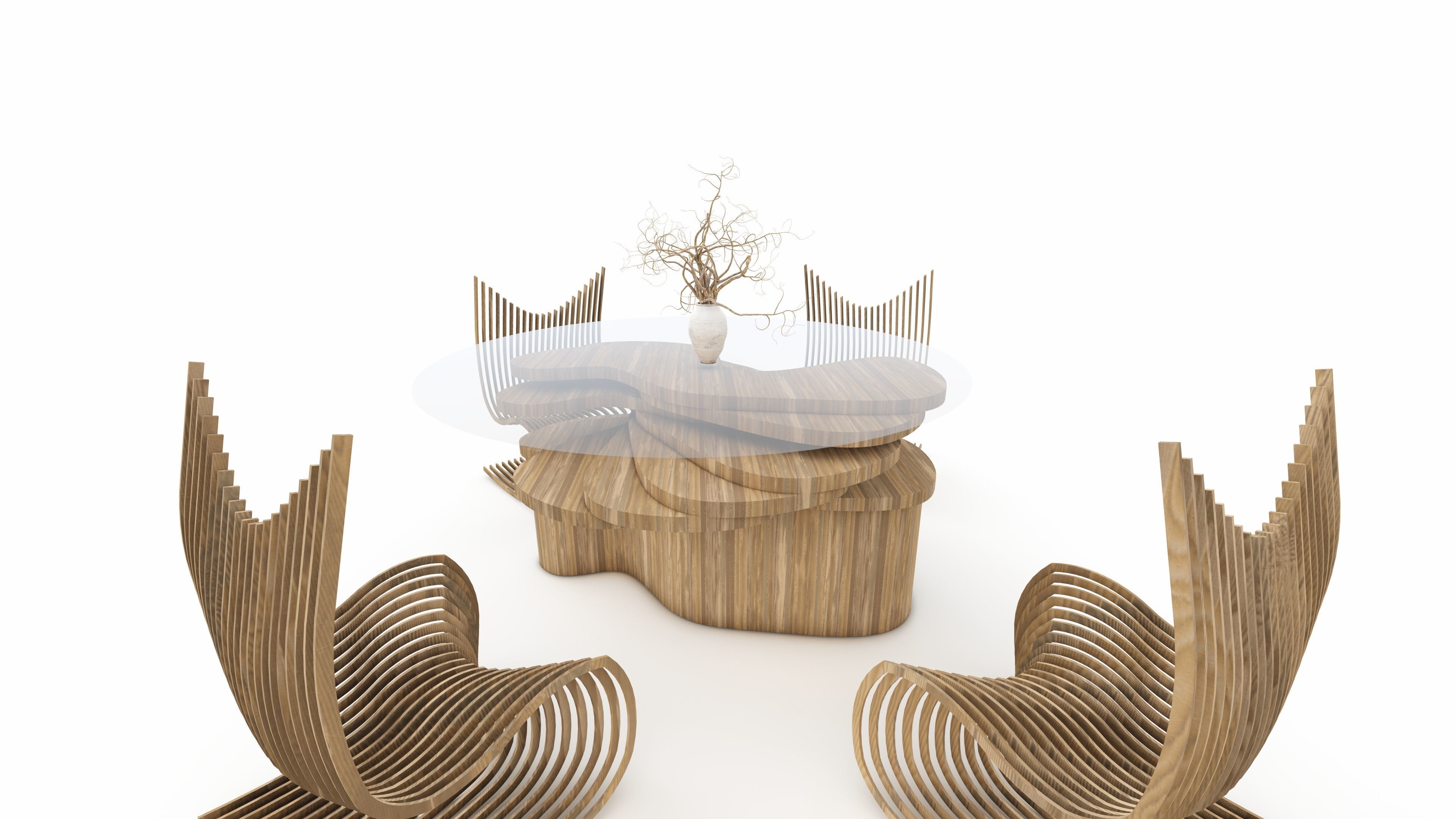 parametric table and 4 chairs Free 3D model_3