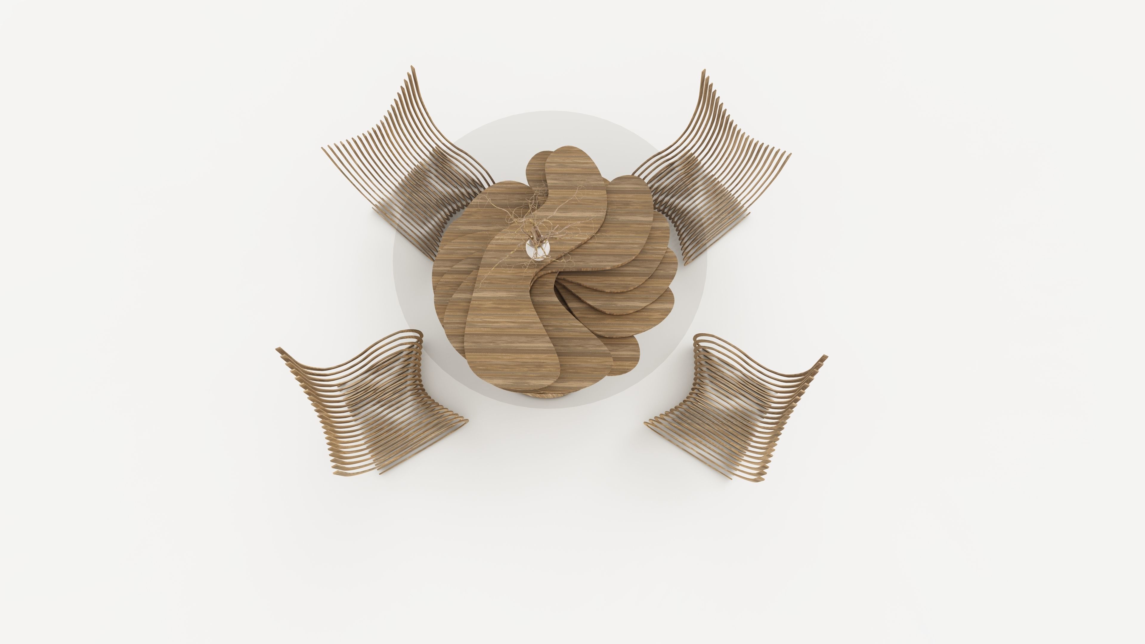 parametric table and 4 chairs Free 3D model_6