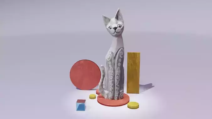 The cat ethnic statuette 02 high-poly