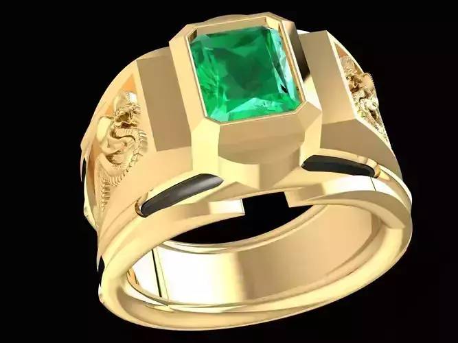 Luxury Emerald Cut Dragon Ring for Men 3D Model 2627