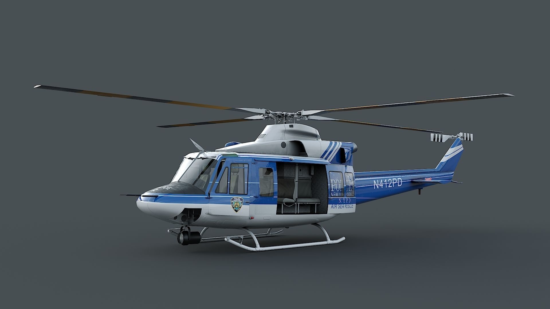helicopter Bell-412 NYPD Low-poly 3D model_6