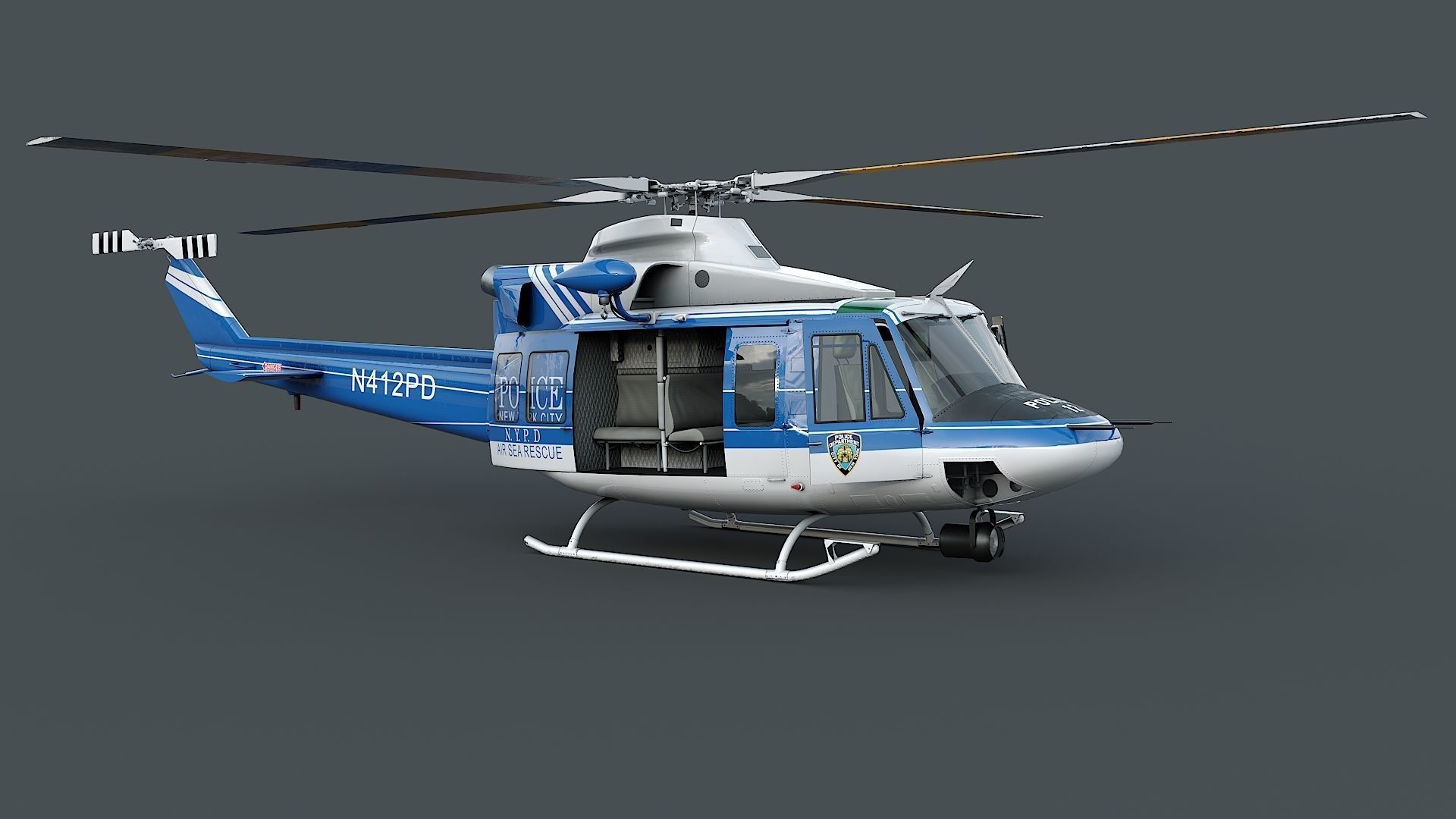 helicopter Bell-412 NYPD Low-poly 3D model_3