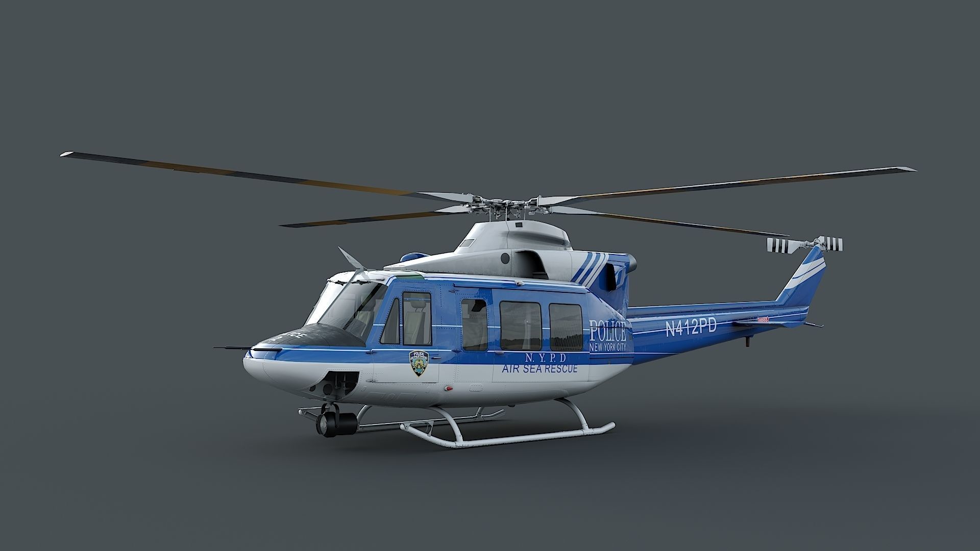 helicopter Bell-412 NYPD Low-poly 3D model_5