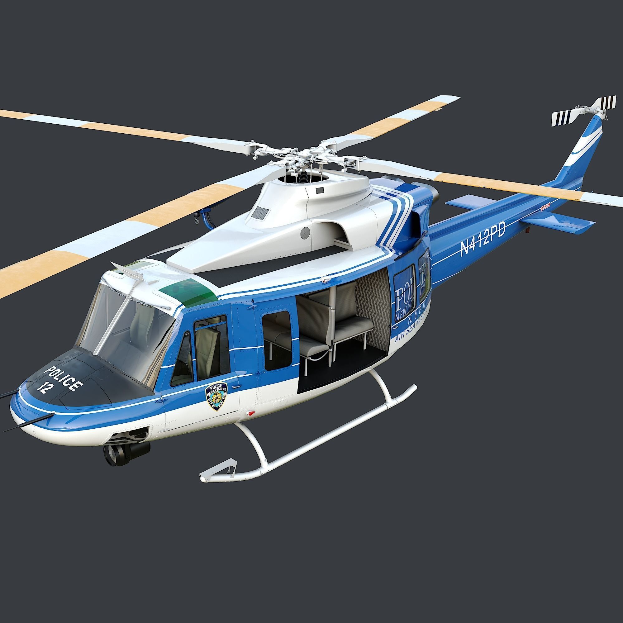 helicopter Bell-412 NYPD Low-poly 3D model_2