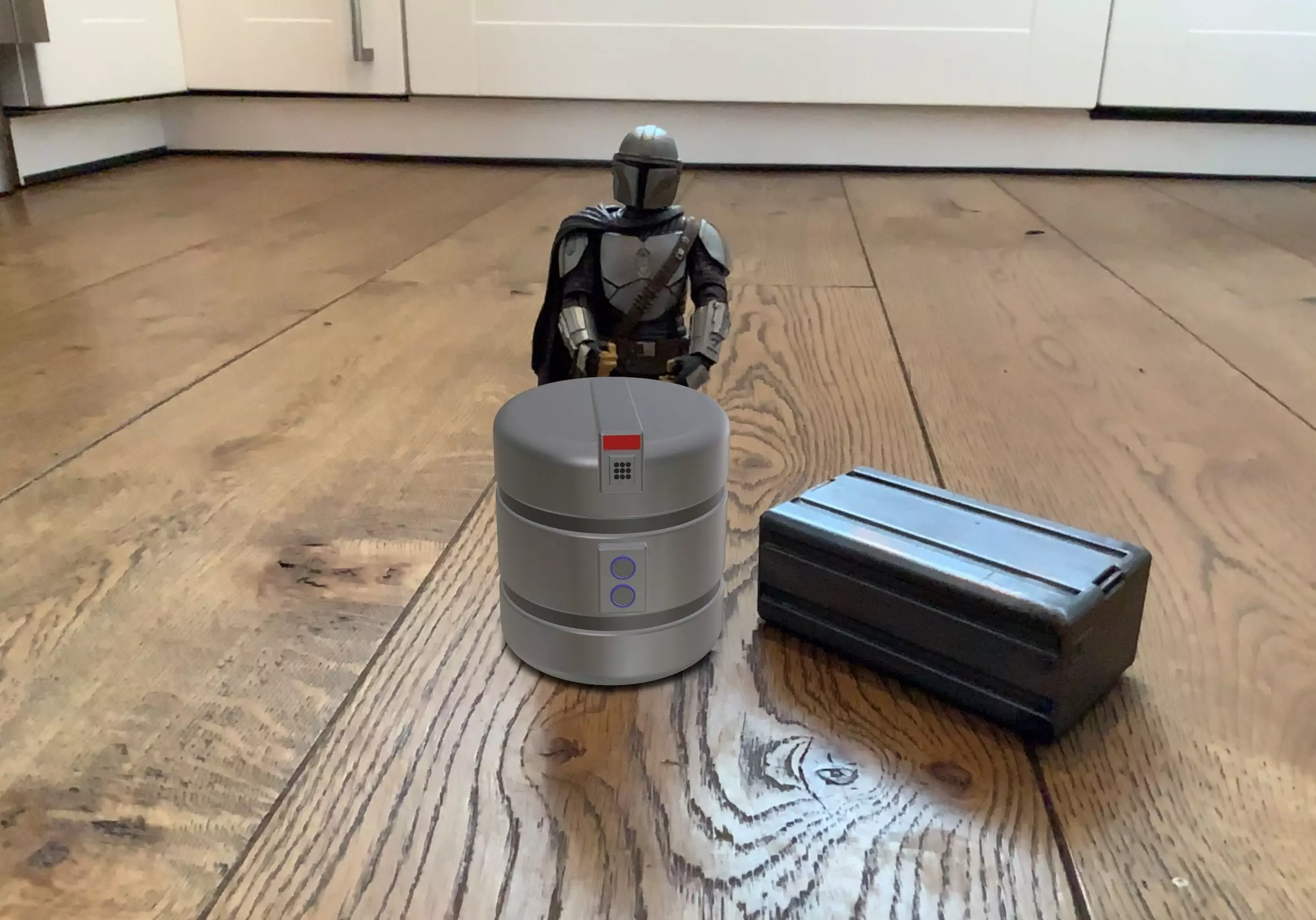 Mandalorian theme inspired round crate 3D print model_0