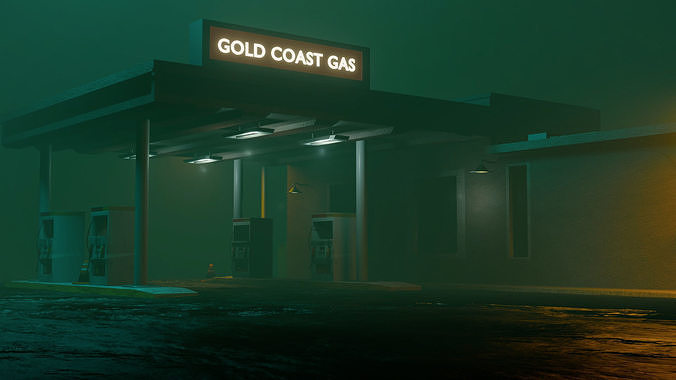 Gas station environment scene Low-poly 3D model