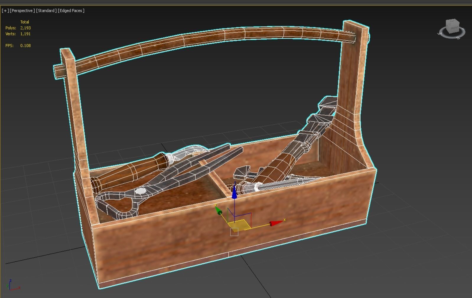 Retro wooden agricultural tool box Low-poly 3D model_10