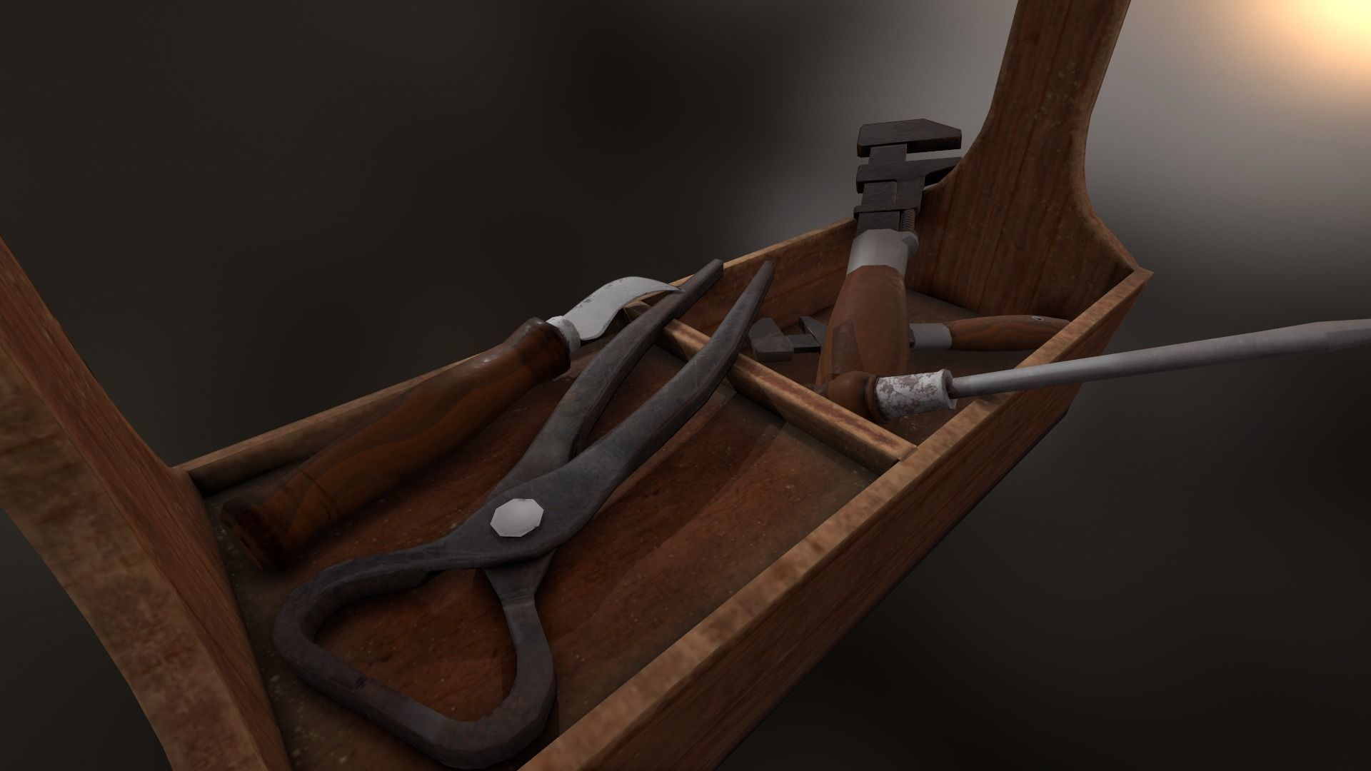 Retro wooden agricultural tool box Low-poly 3D model_2