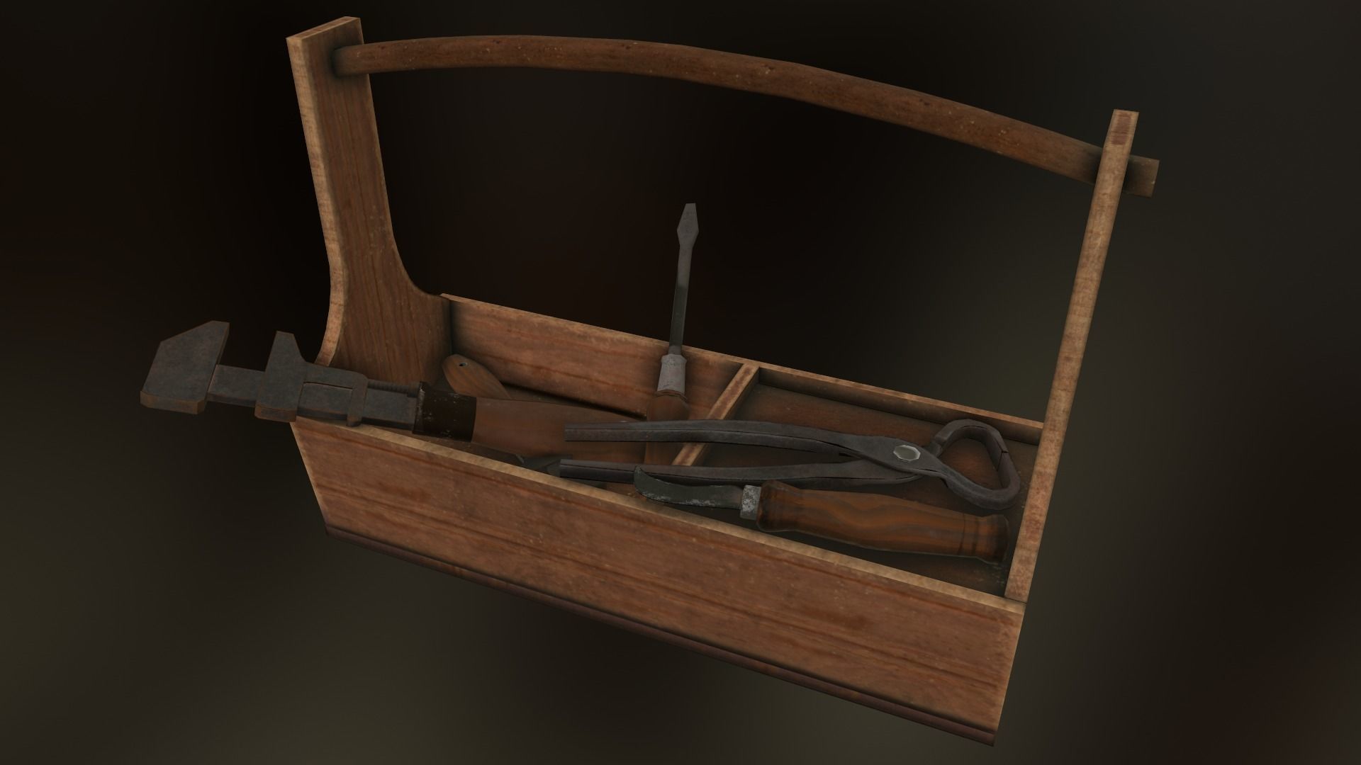 Retro wooden agricultural tool box Low-poly 3D model_3