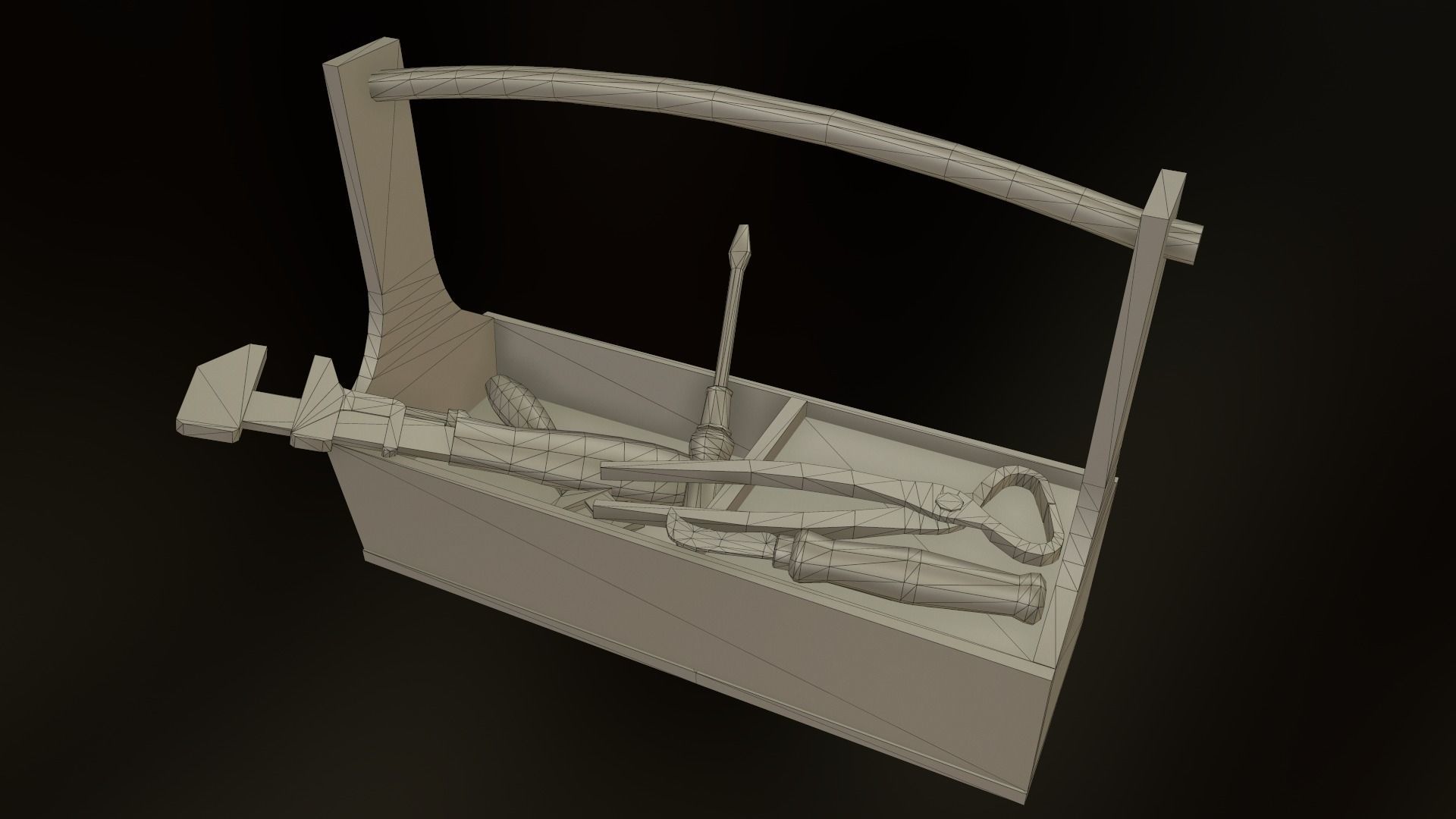 Retro wooden agricultural tool box Low-poly 3D model_9