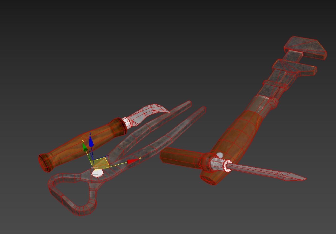 Retro wooden agricultural tool box Low-poly 3D model_12