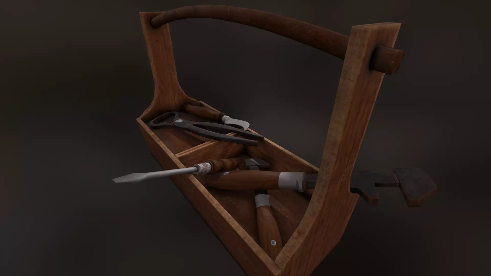 Retro wooden agricultural tool box Low-poly 3D model_0