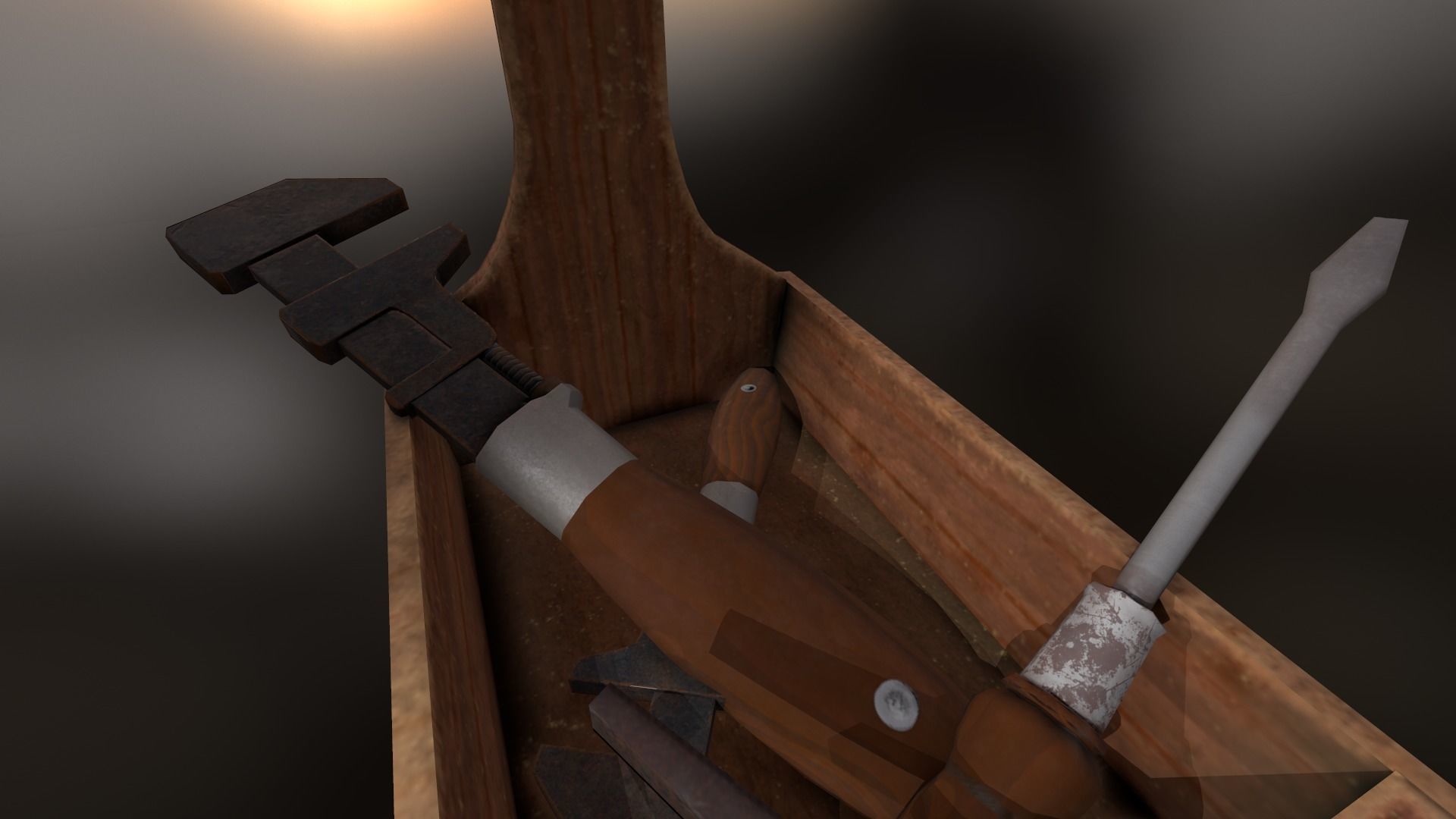 Retro wooden agricultural tool box Low-poly 3D model_11