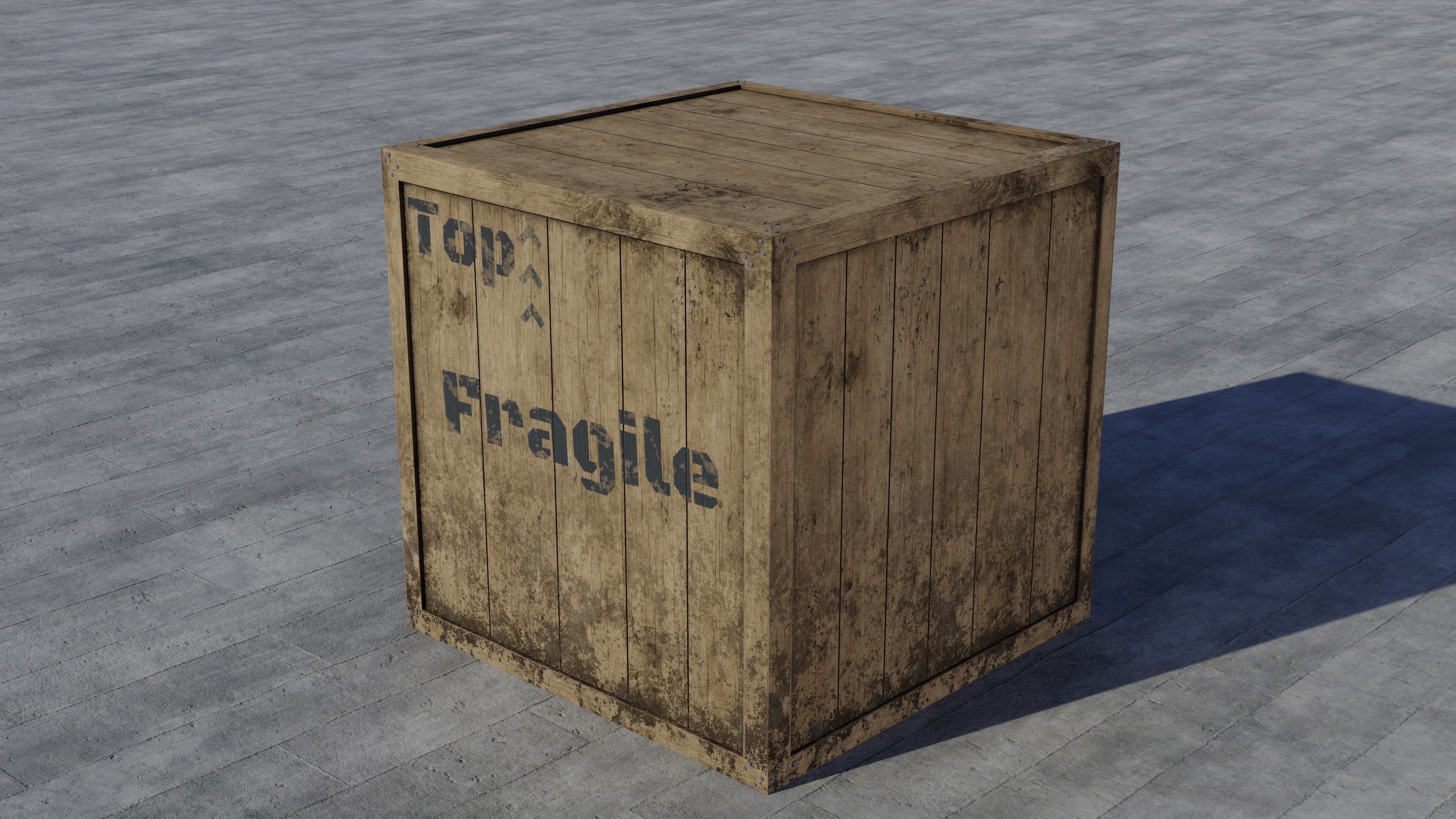 Wooden Crate Low-poly 3D model_1
