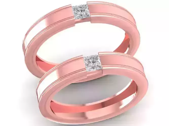 Minimalist Couple Wedding Bands with Square Diamond  2634