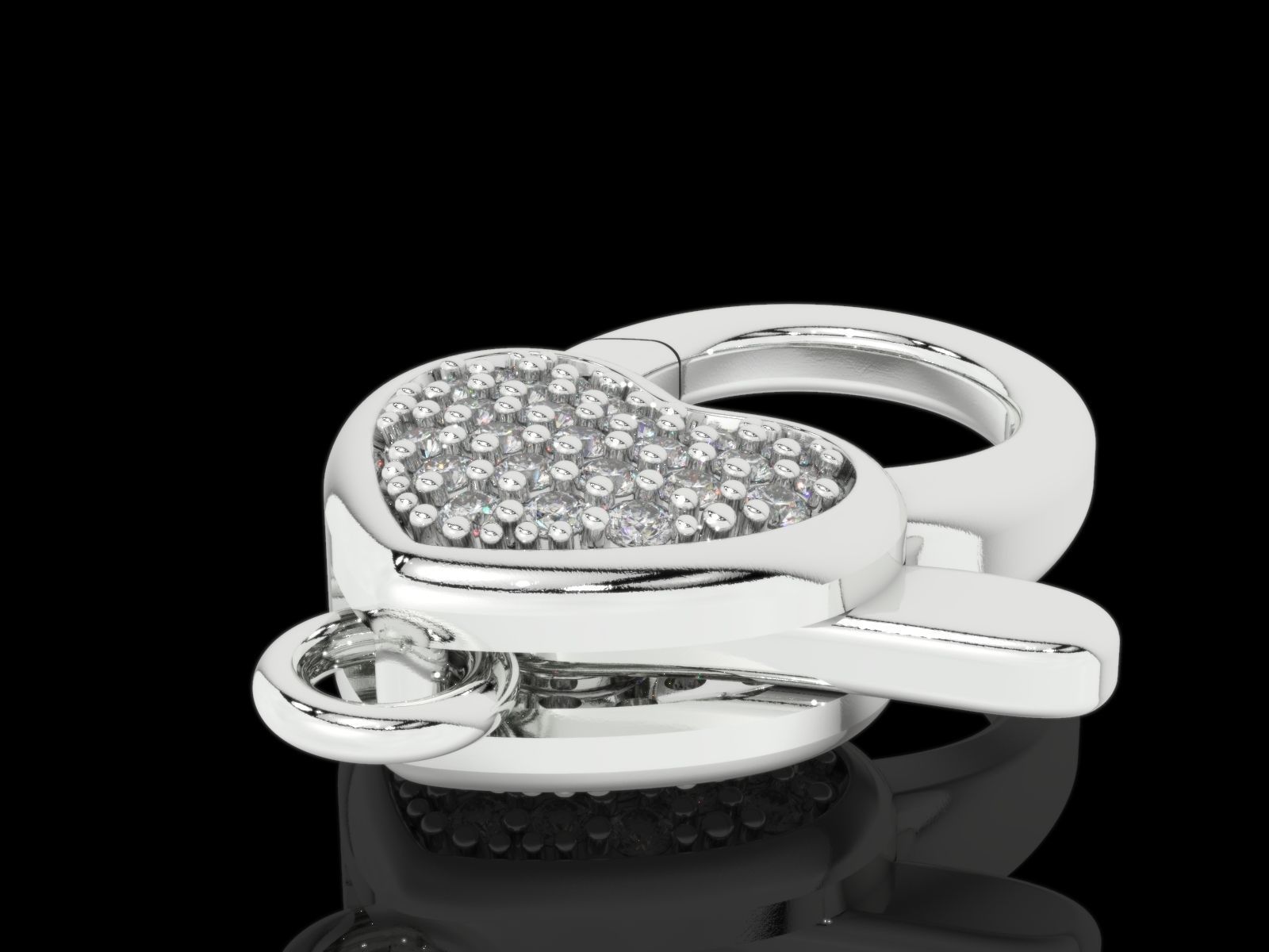 Heart carabiner with diamonds 3D print model_4