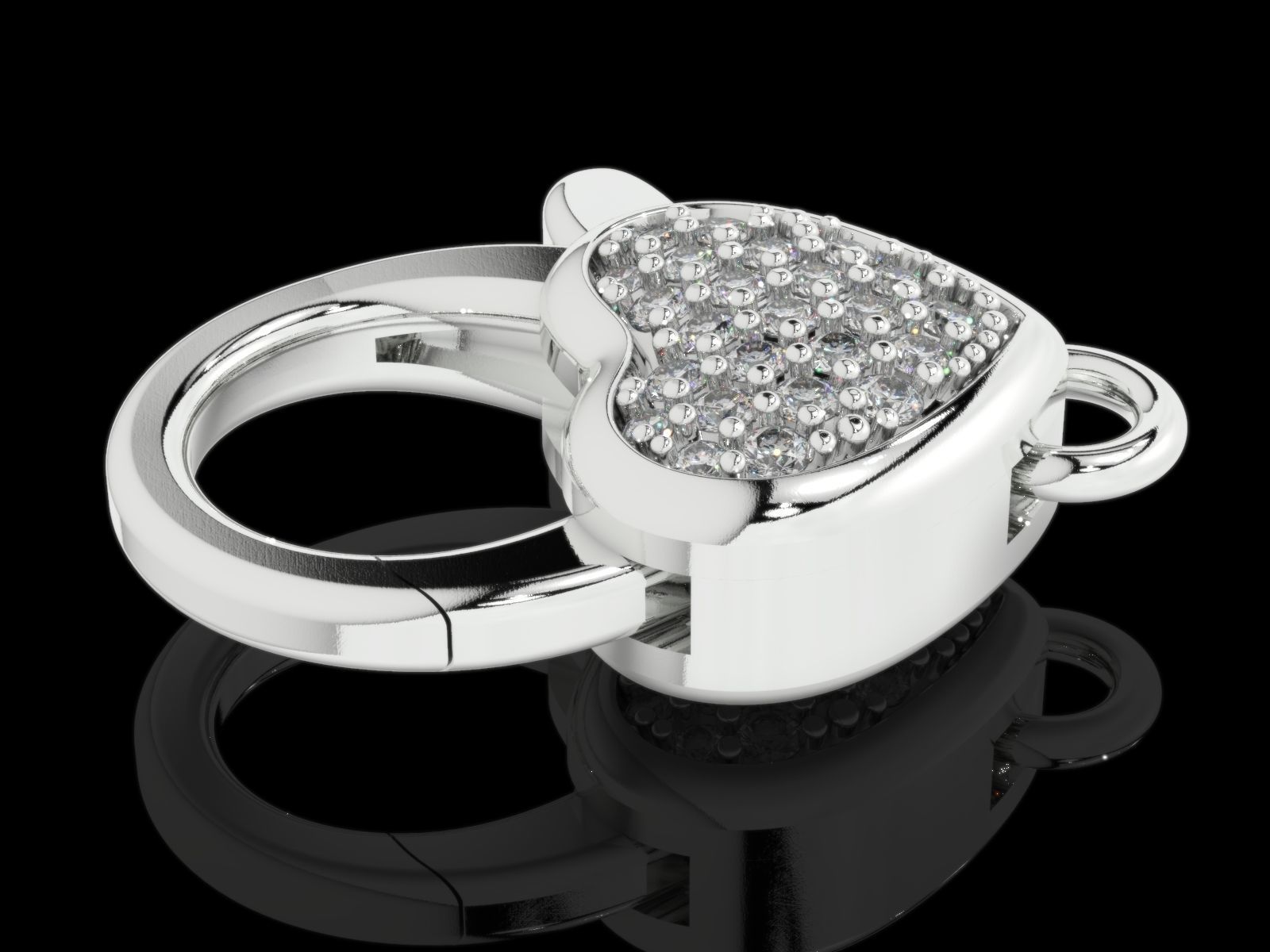 Heart carabiner with diamonds 3D print model_7