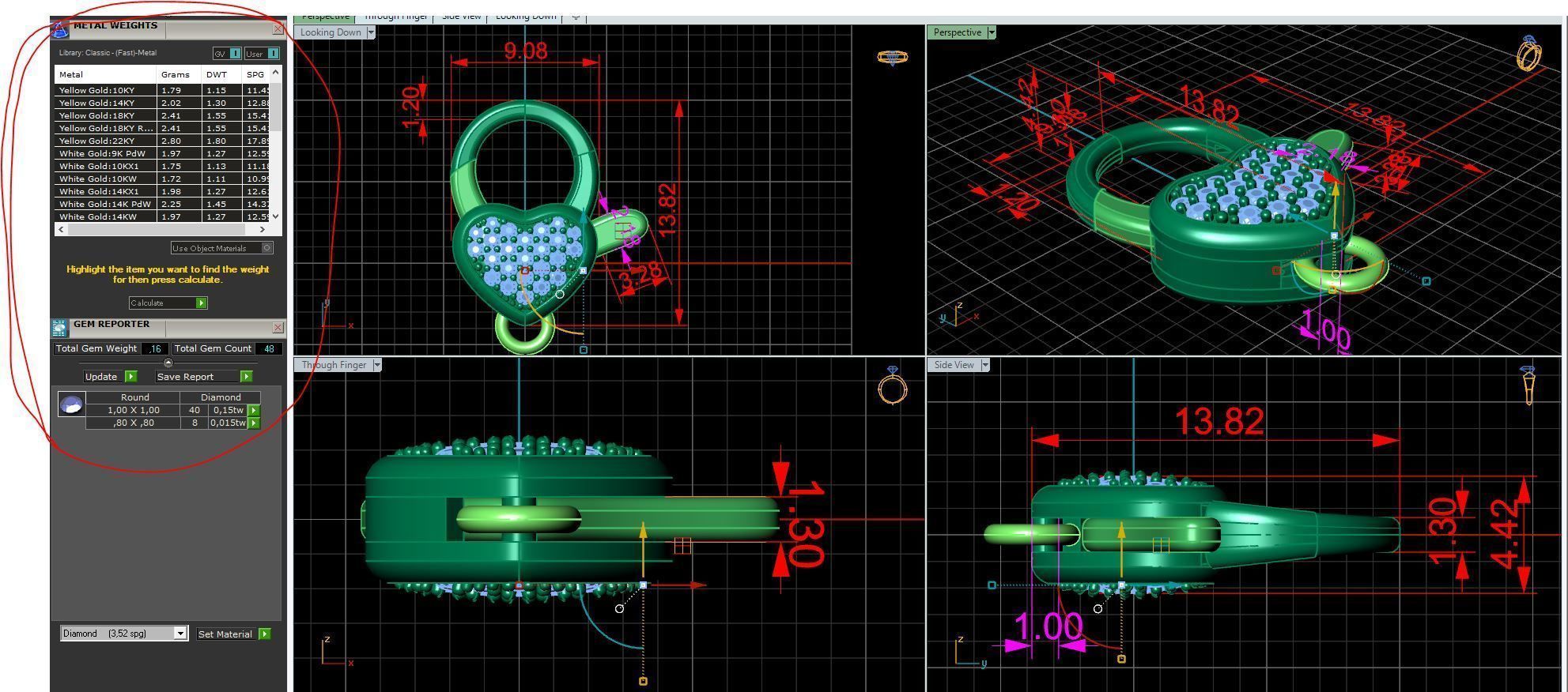 Heart carabiner with diamonds 3D print model_9