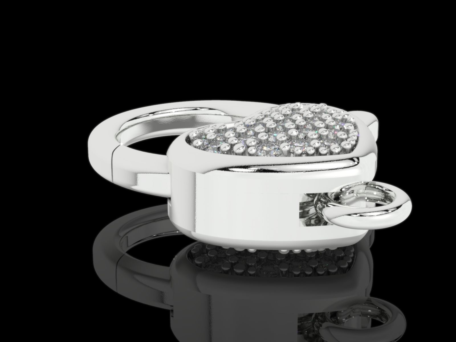 Heart carabiner with diamonds 3D print model_8