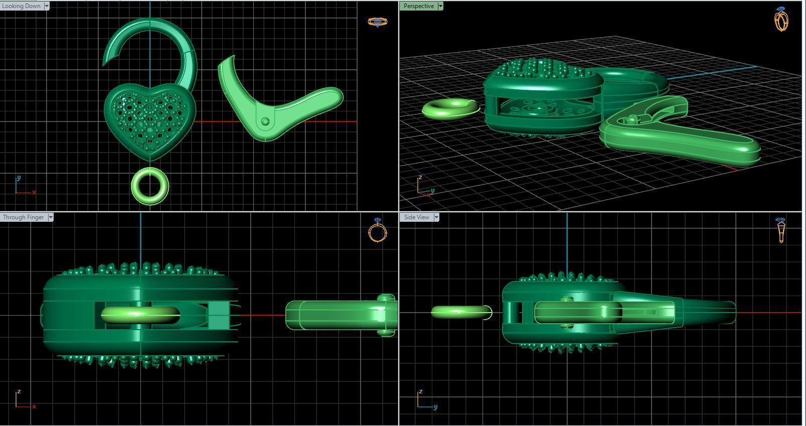 Heart carabiner with diamonds 3D print model_12
