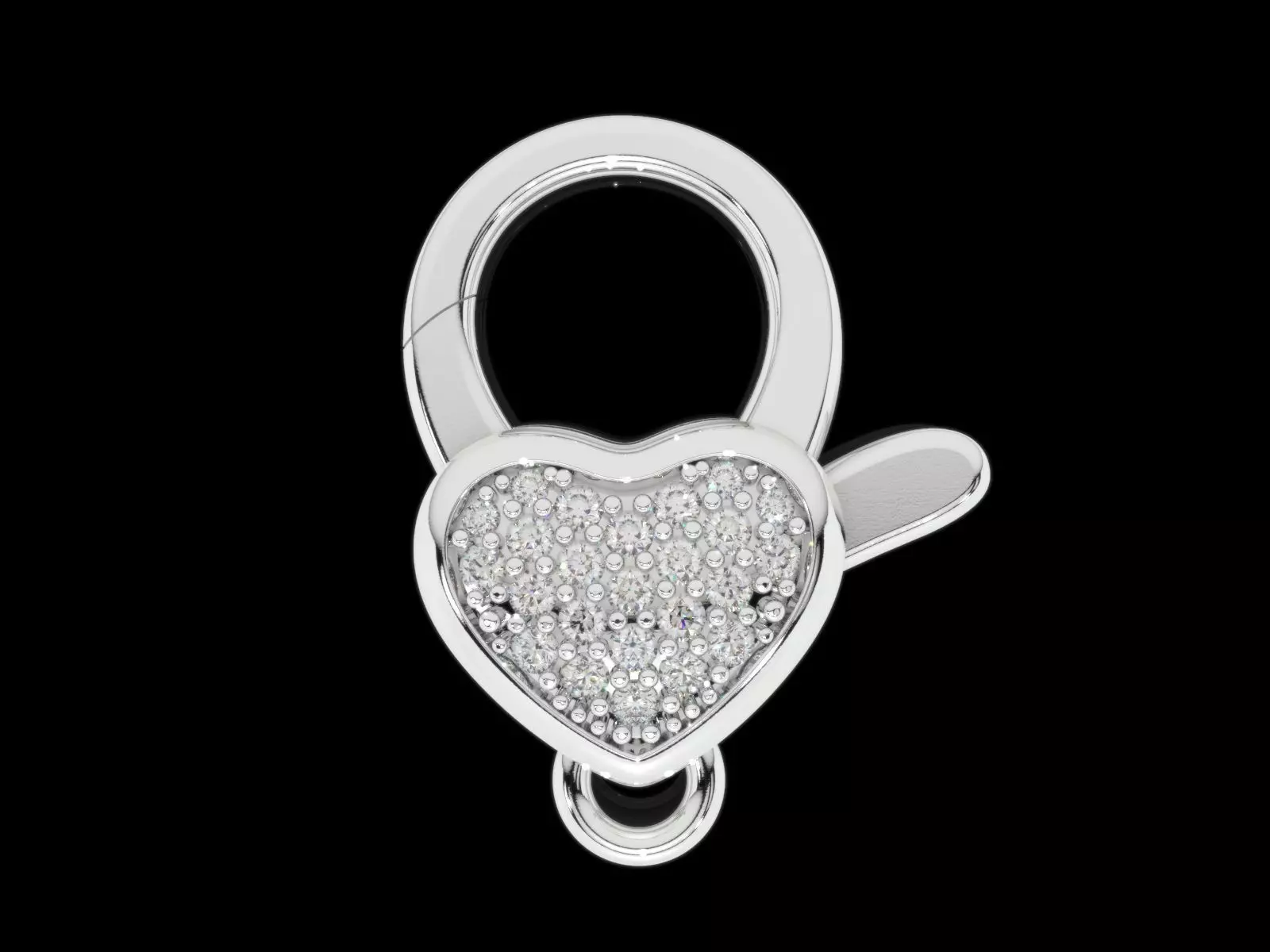 Heart carabiner with diamonds 3D print model_0