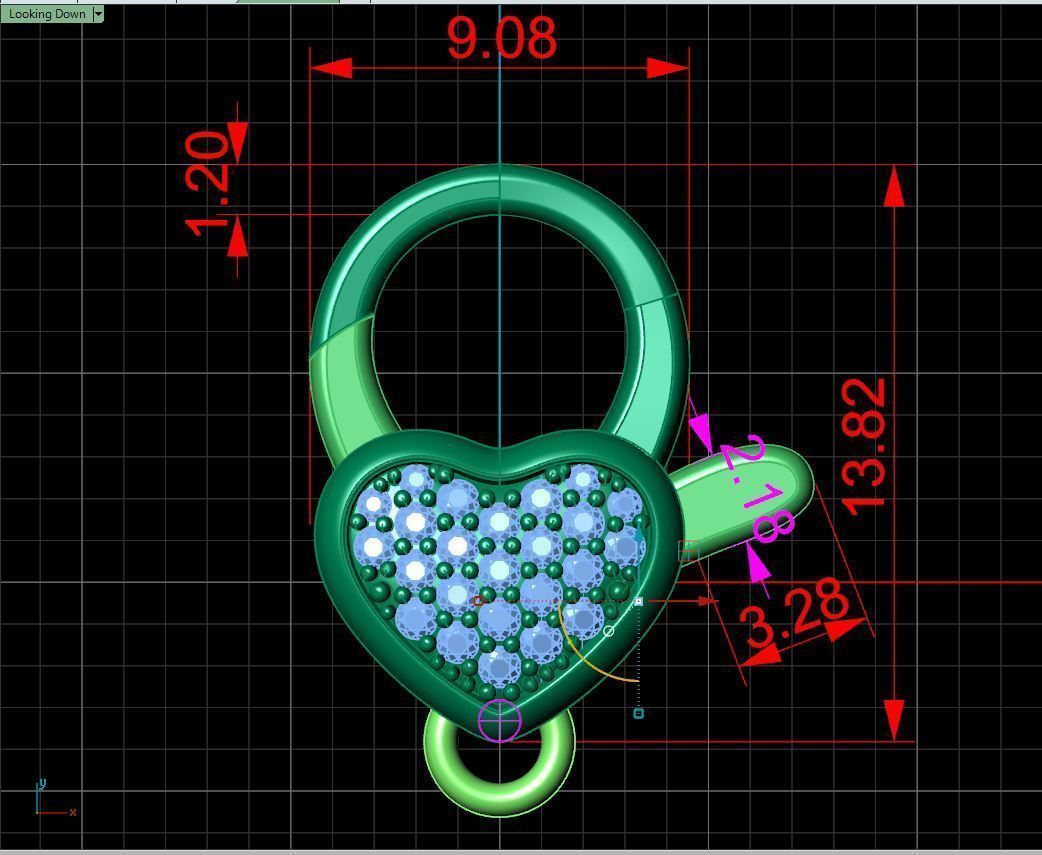 Heart carabiner with diamonds 3D print model_2