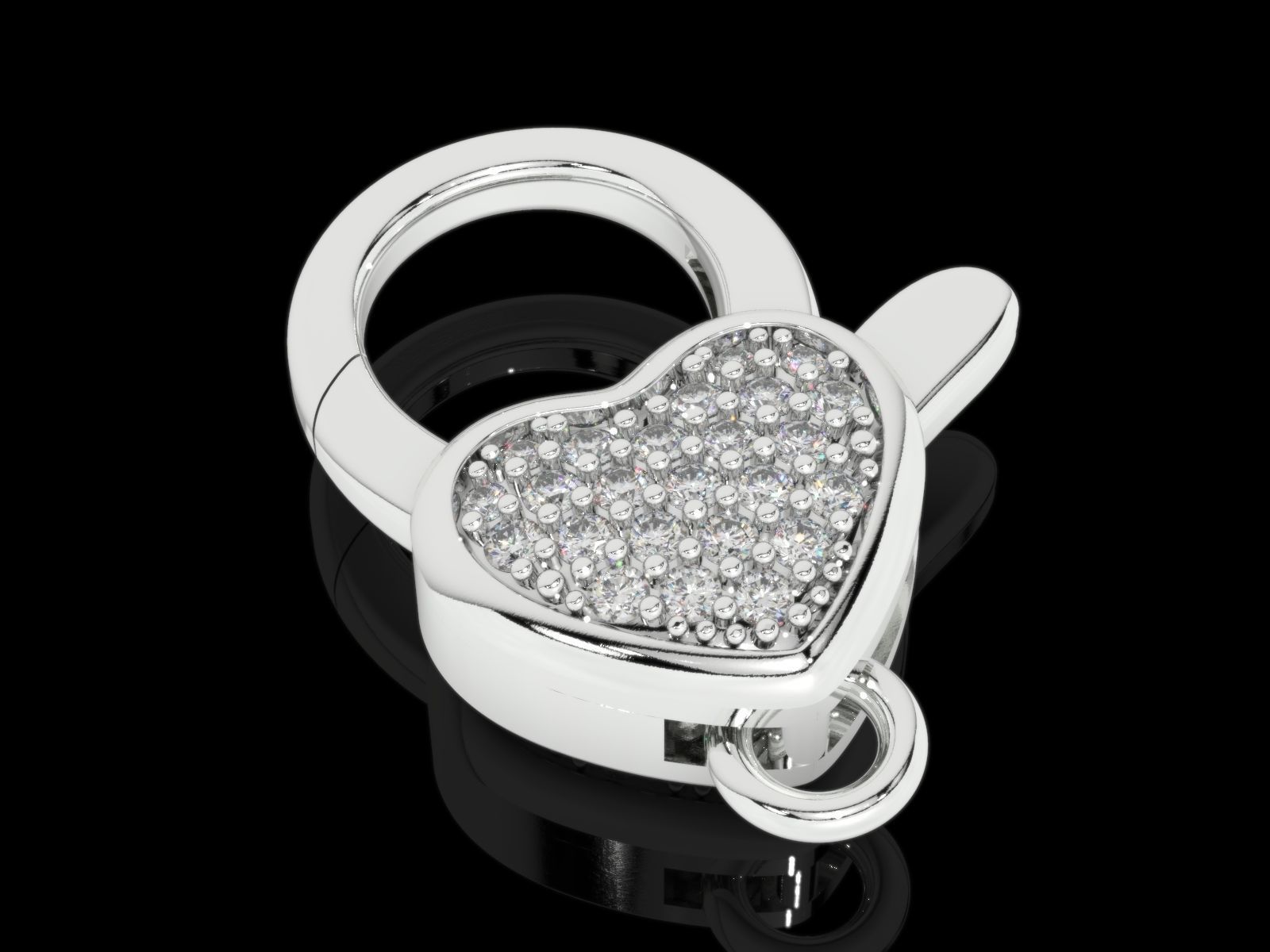 Heart carabiner with diamonds 3D print model_3