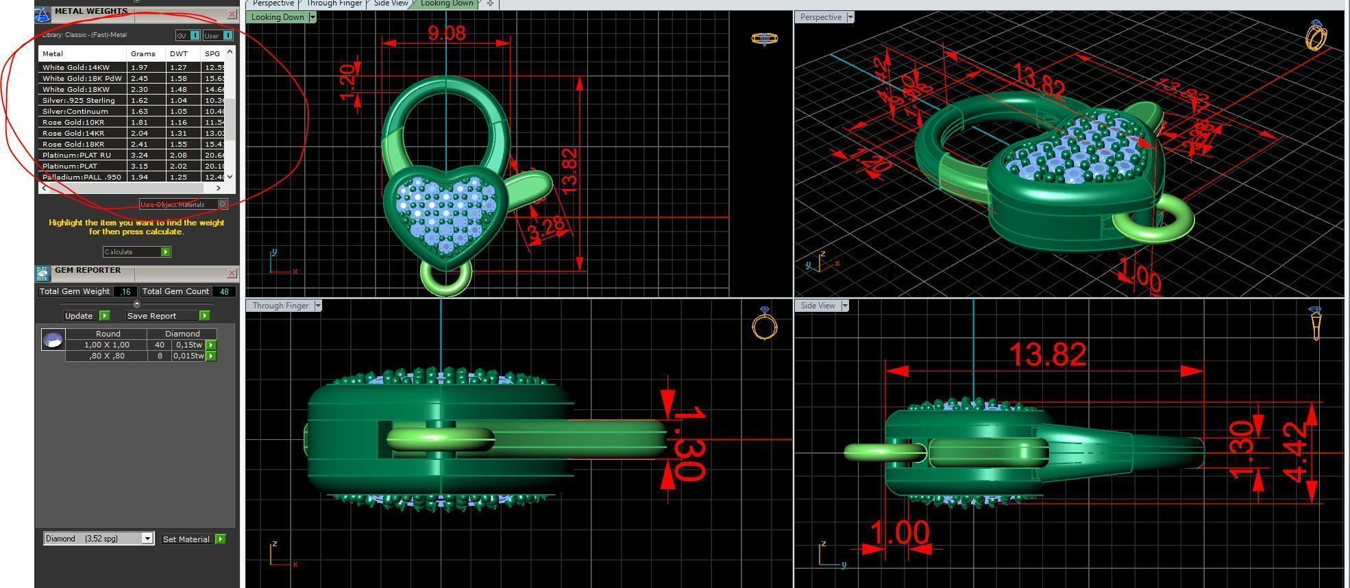 Heart carabiner with diamonds 3D print model_10