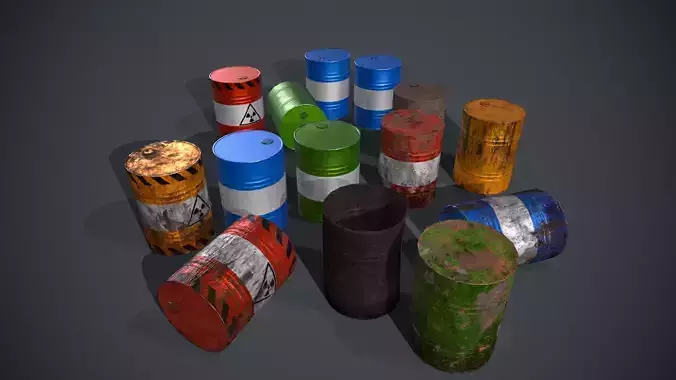 Metal Barrels Low-poly 3D model