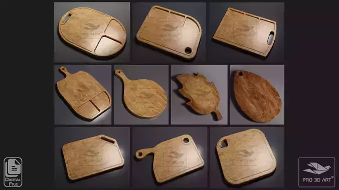 Cutting Board Set of 10 - CNC Files for Wood 3D model