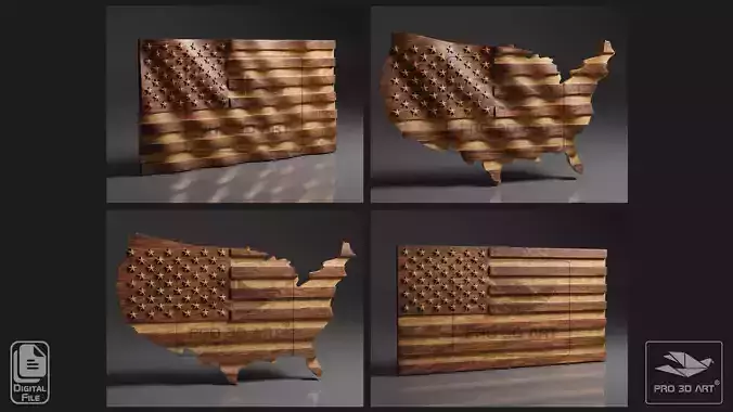 USA Flag and Map Pack - Files for CNC