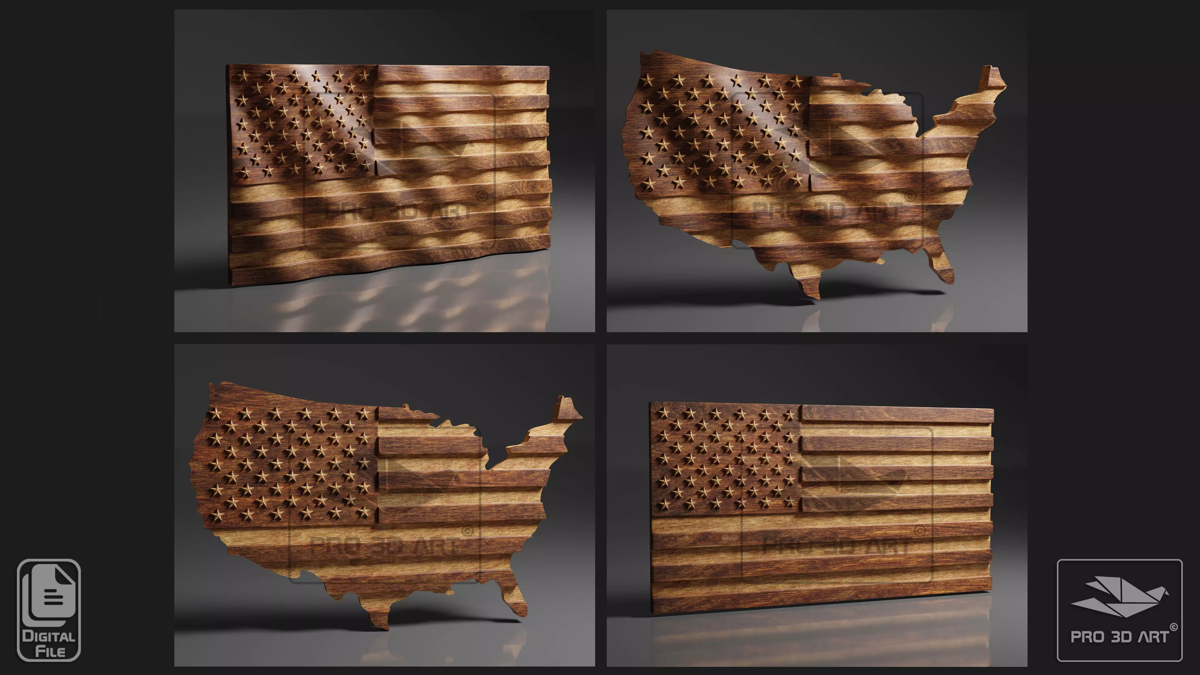 USA Flag and Map Pack - Files for CNC 3D model_0
