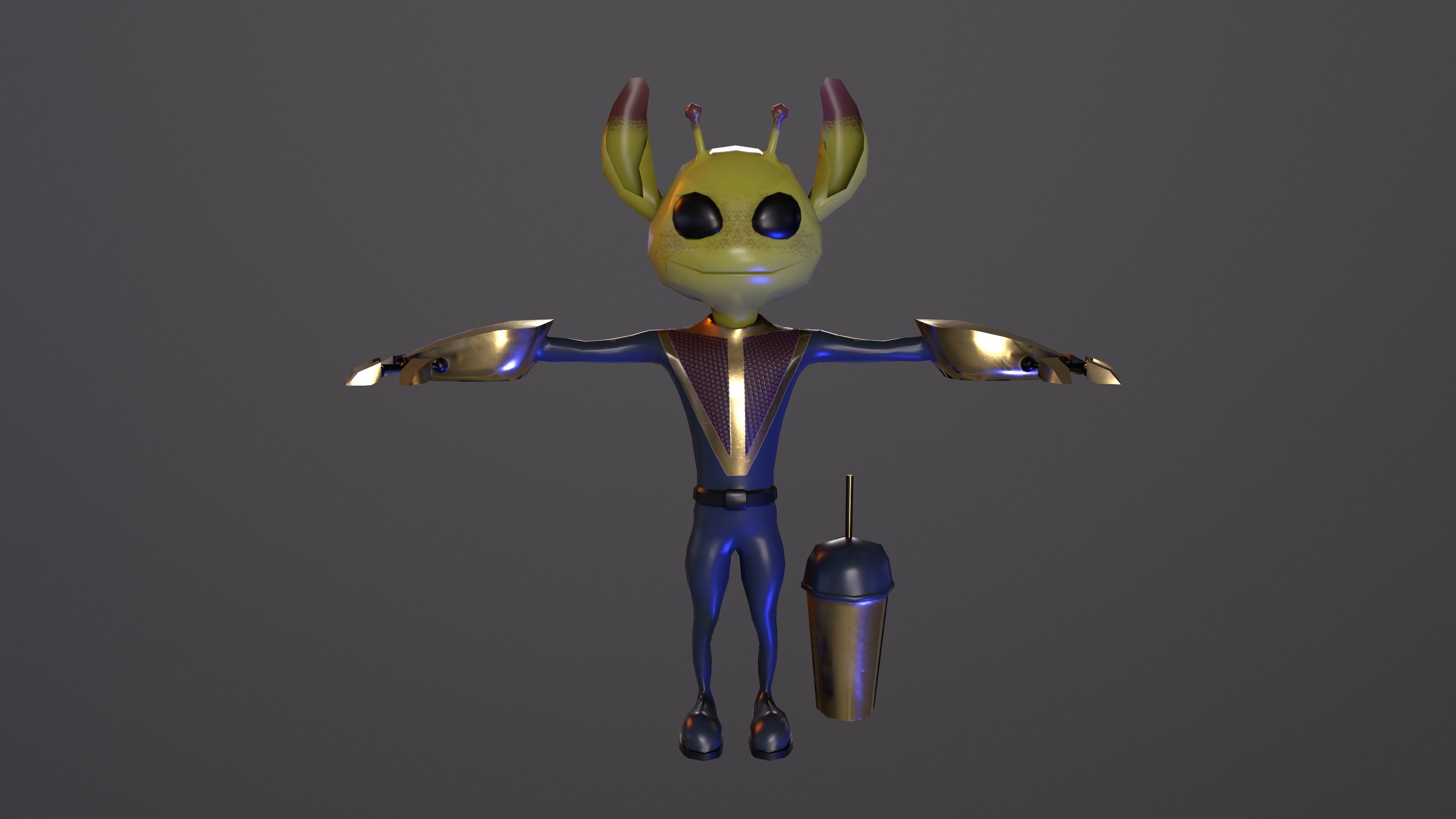 Alien ufo monster man game ready pbr 3d model Low-poly 3D model_5