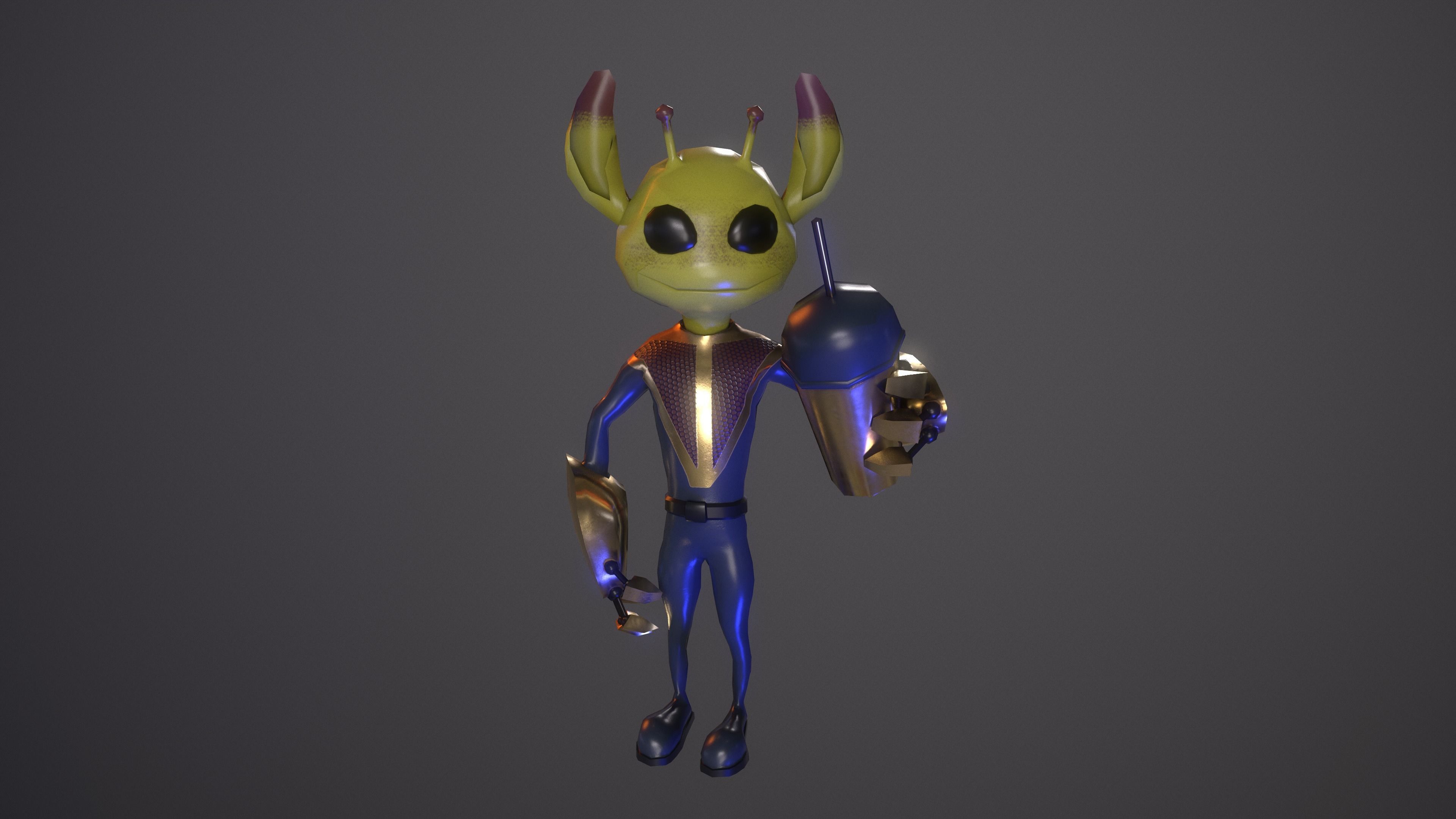 Alien ufo monster man game ready pbr 3d model Low-poly 3D model_2