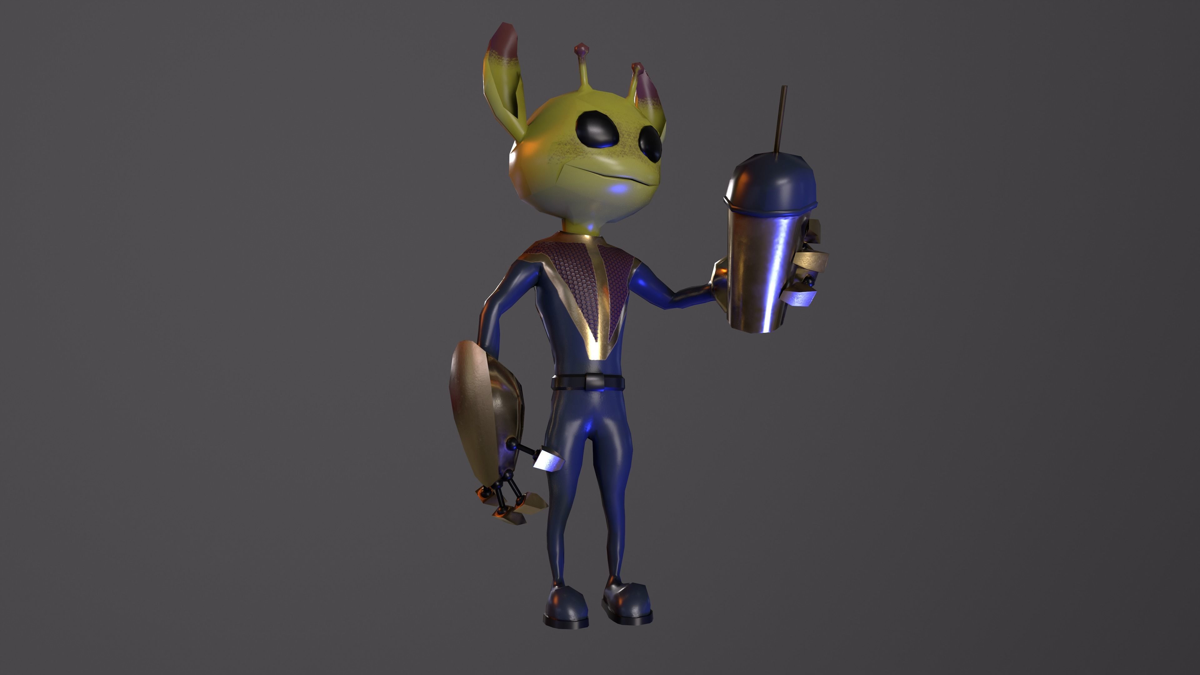 Alien ufo monster man game ready pbr 3d model Low-poly 3D model_3