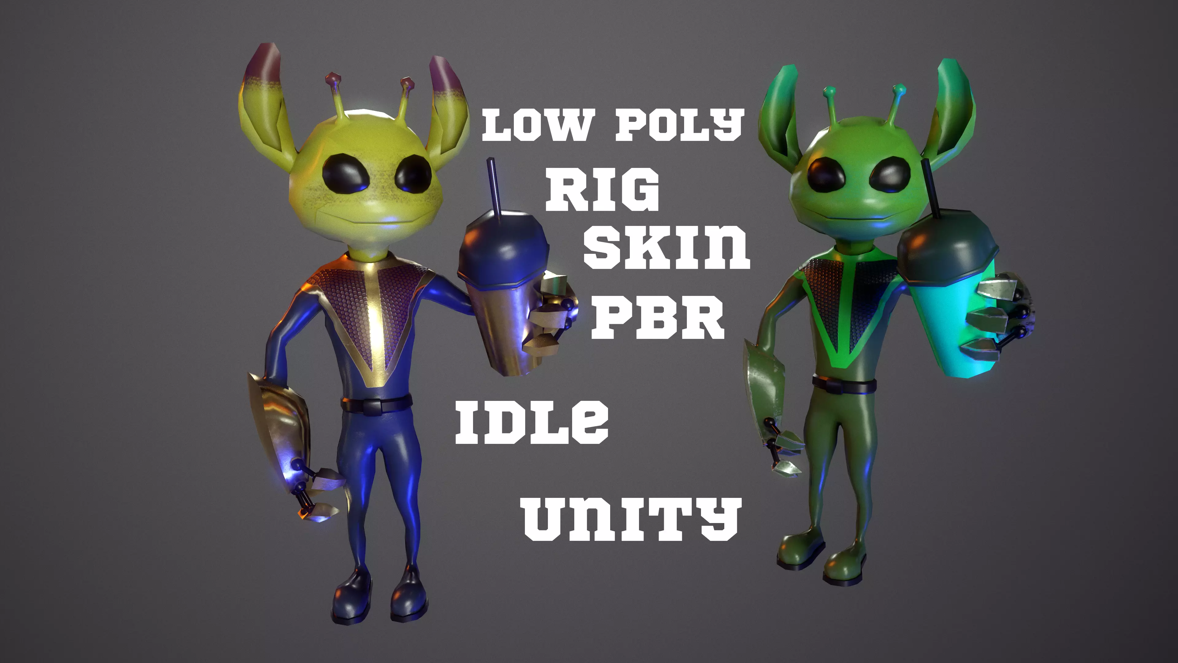 Alien ufo monster man game ready pbr 3d model Low-poly 3D model_0