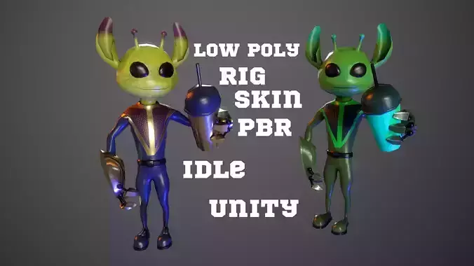Alien ufo monster man game ready pbr 3d model Low-poly 3D model