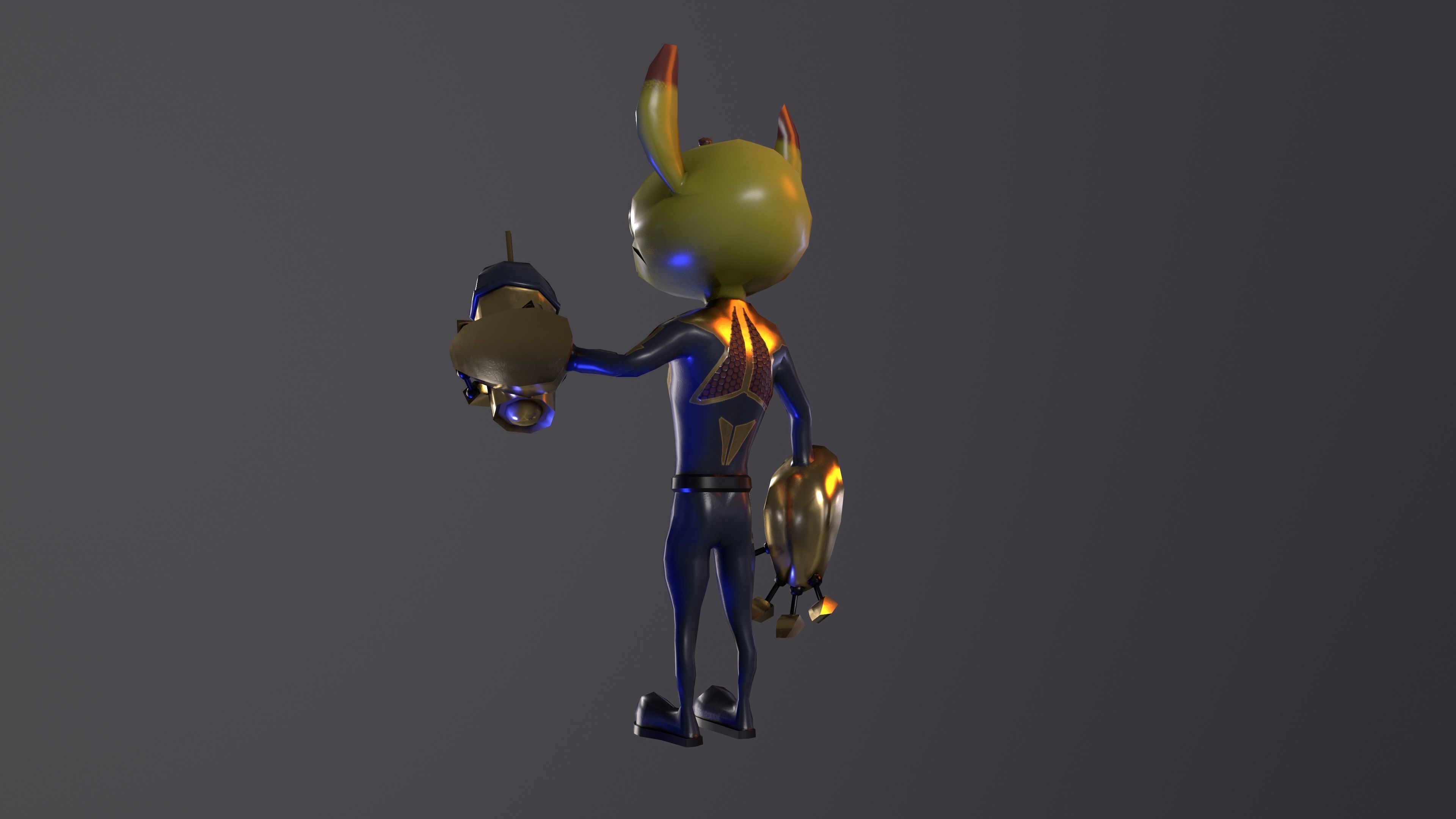 Alien ufo monster man game ready pbr 3d model Low-poly 3D model_4