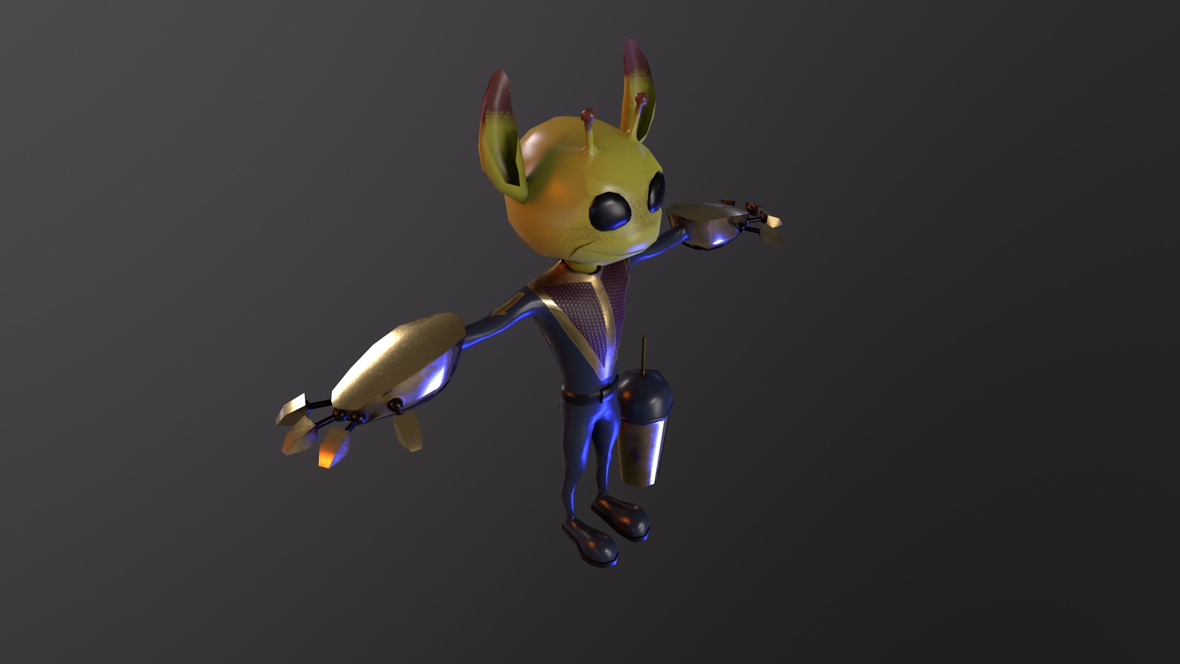 Alien ufo monster man game ready pbr 3d model Low-poly 3D model_7