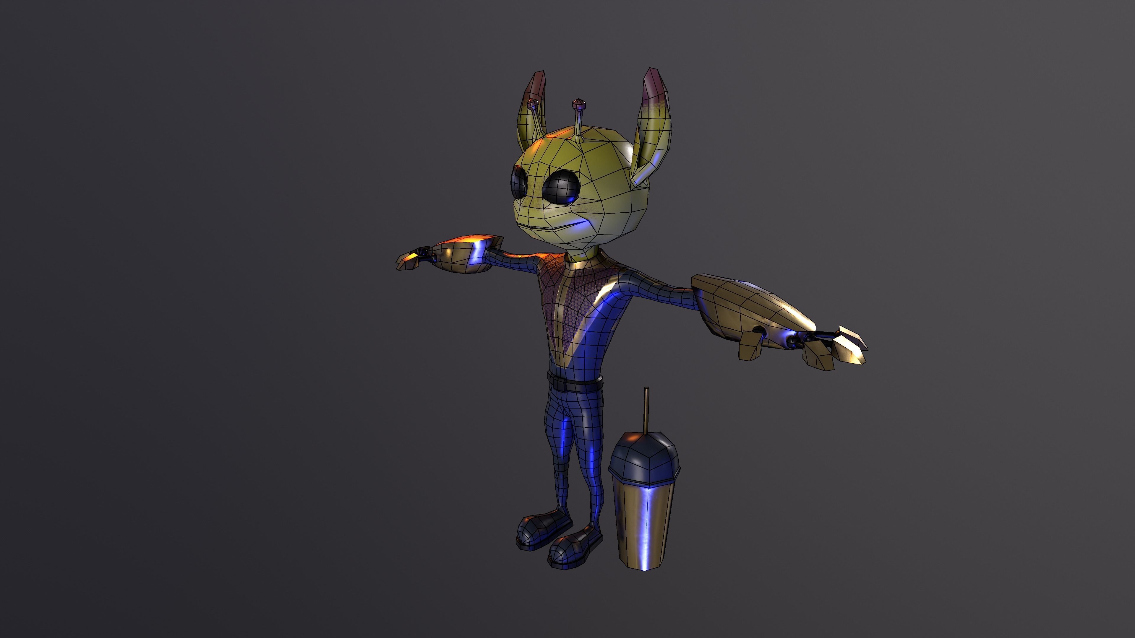 Alien ufo monster man game ready pbr 3d model Low-poly 3D model_10