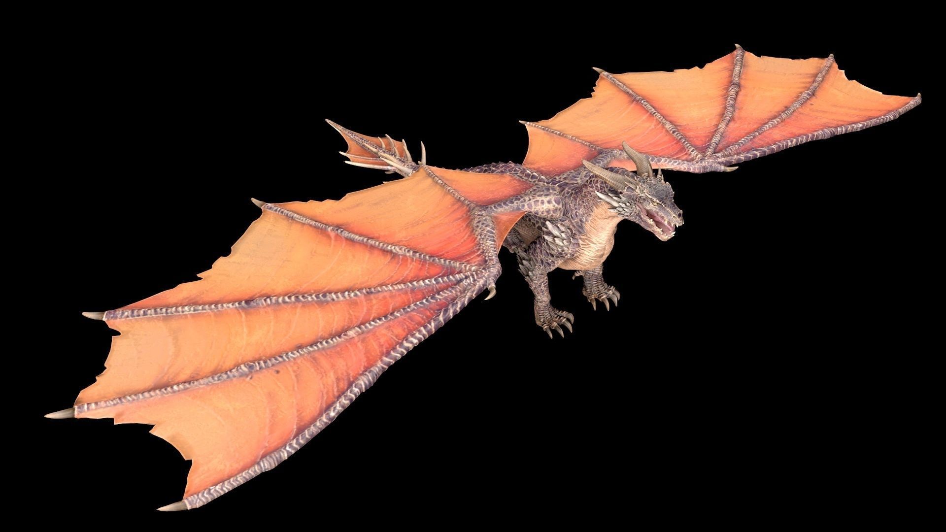 Dragon orange flying Low-poly 3D model_5