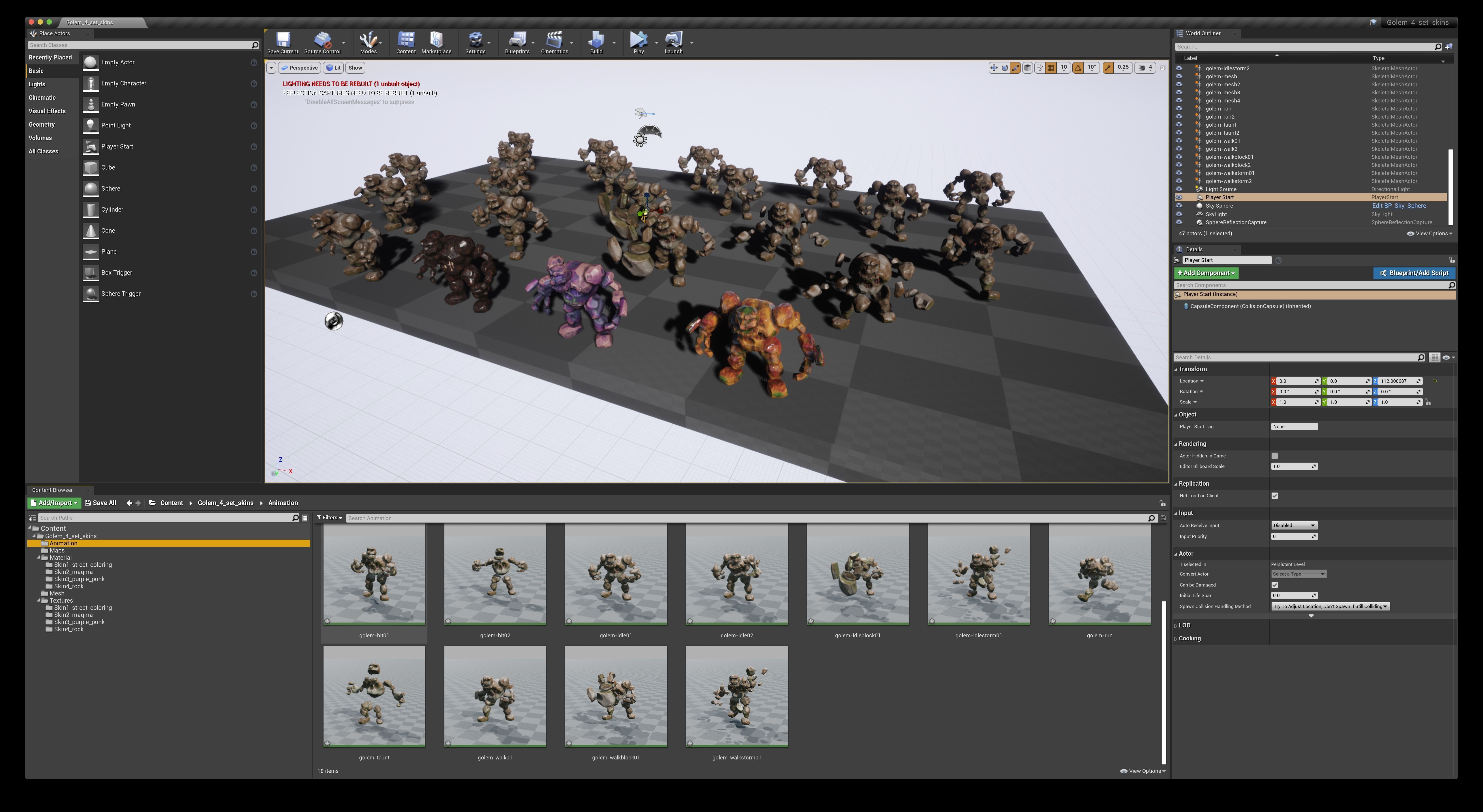 Golem - 4 set skins 18 animations Low-poly 3D model_12