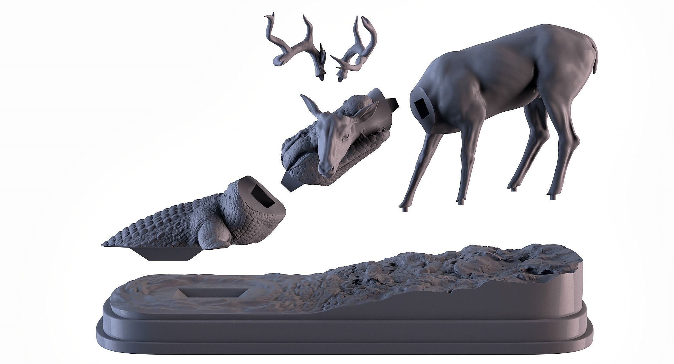 Crocodile attack Deer 3D print model_12