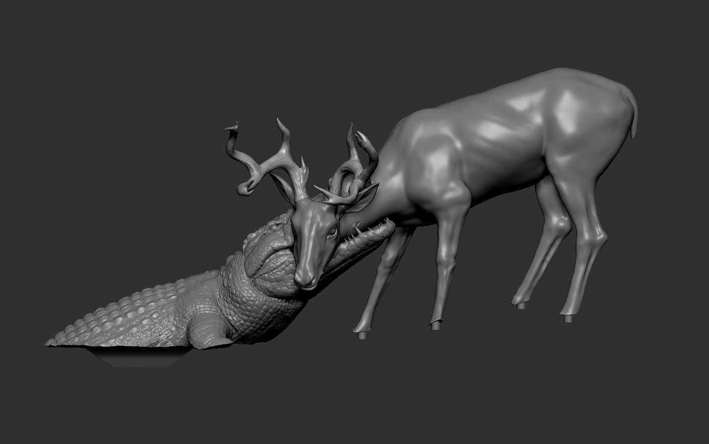 Crocodile attack Deer 3D print model_20