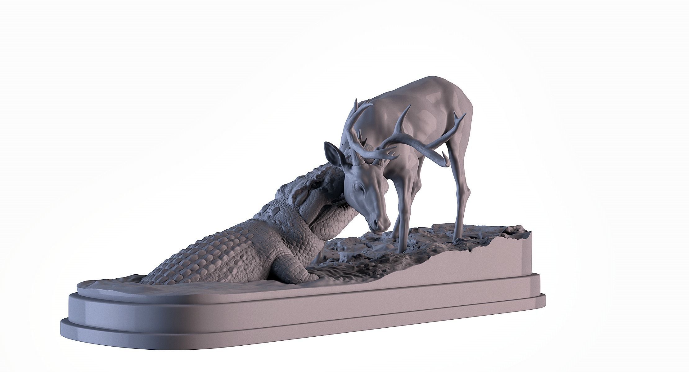Crocodile attack Deer 3D print model_2