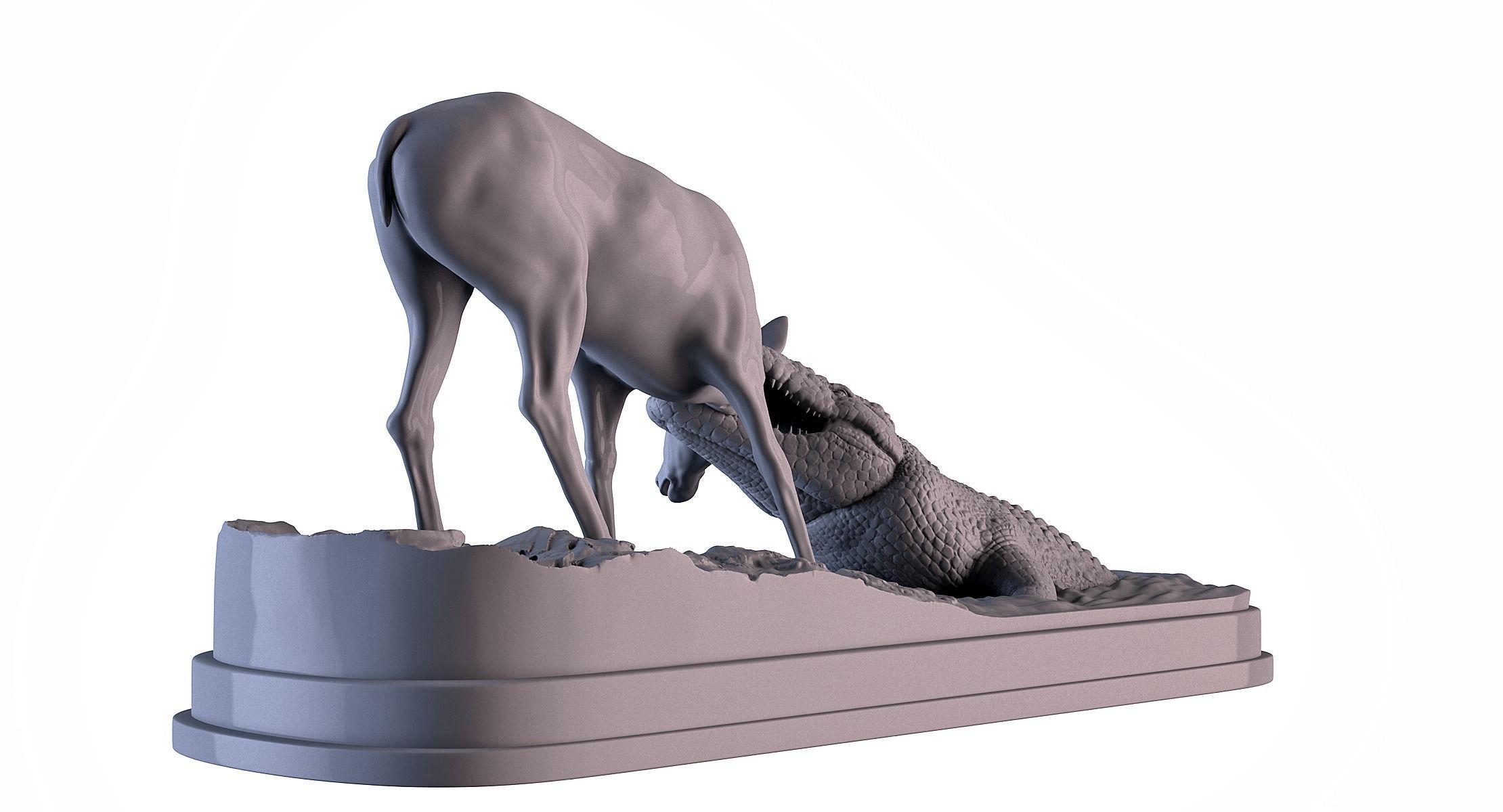 Crocodile attack Deer 3D print model_6
